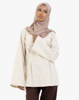Beige Double Pleat Linen Cotton Top