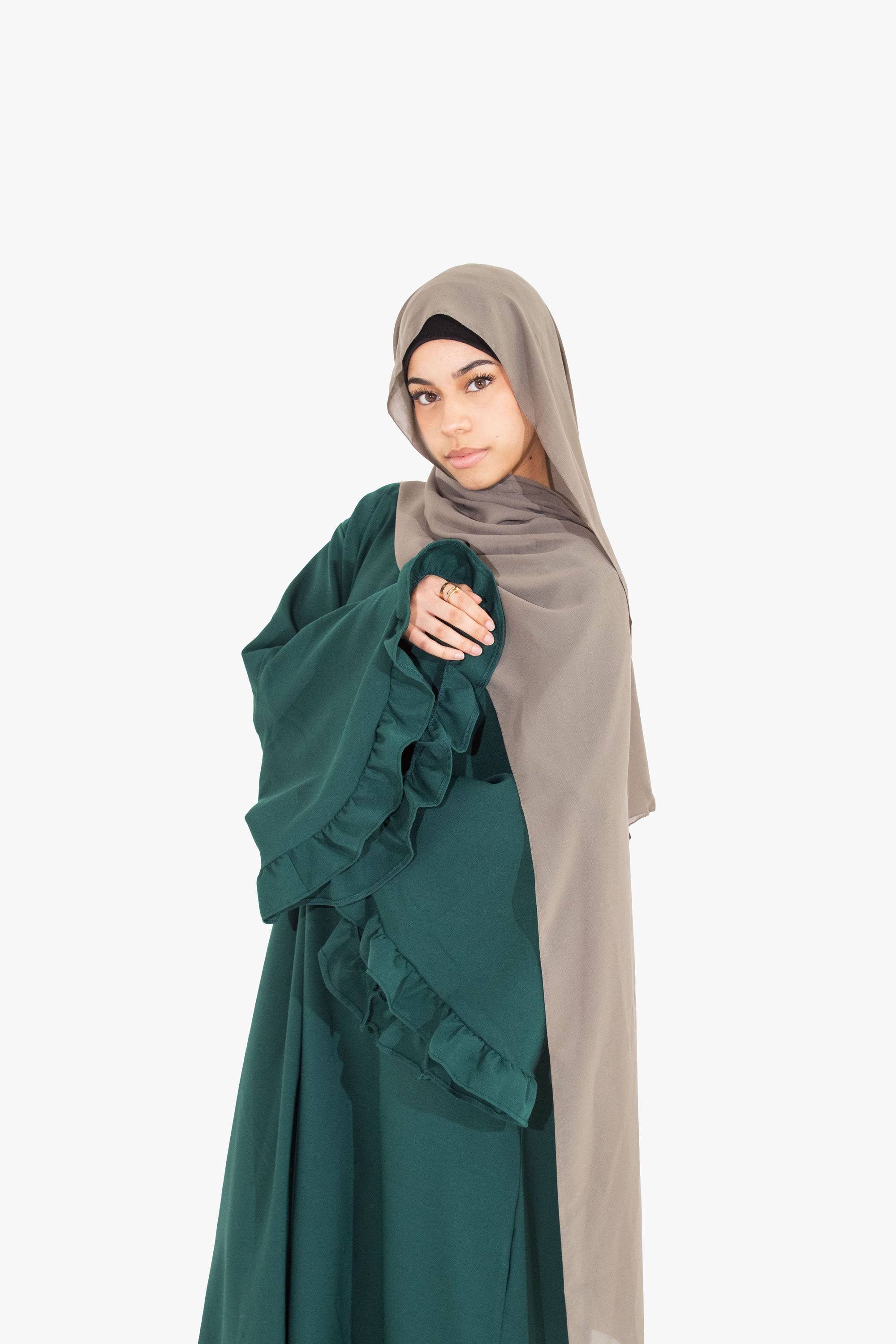Forest Green Flower Sleeve Abaya