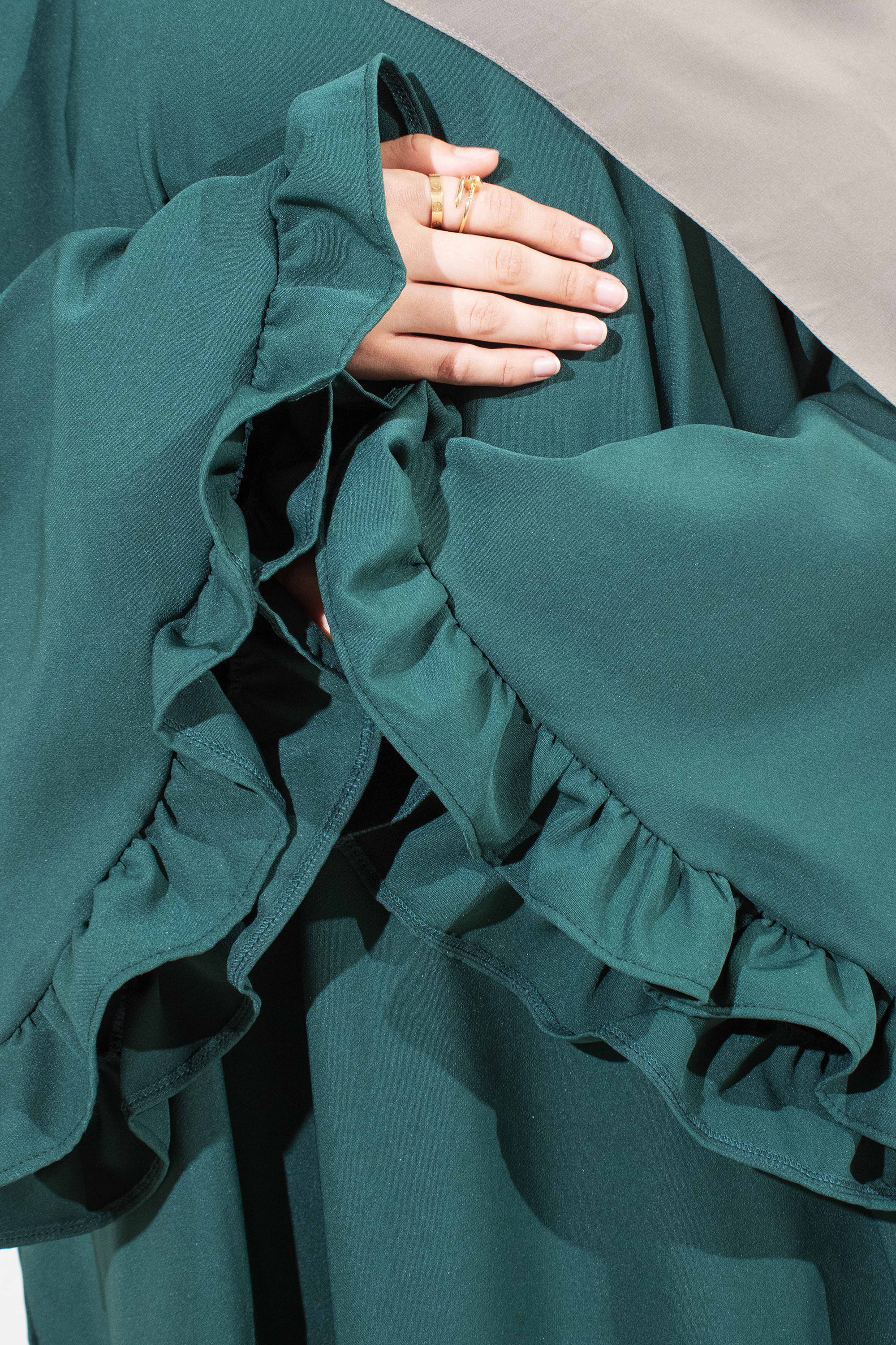 Forest Green Flower Sleeve Abaya