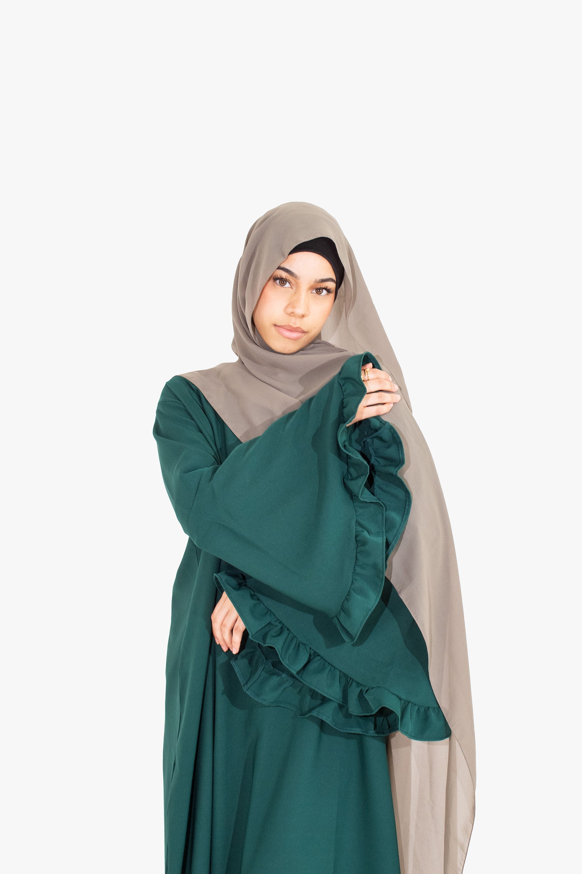 Forest Green Flower Sleeve Abaya