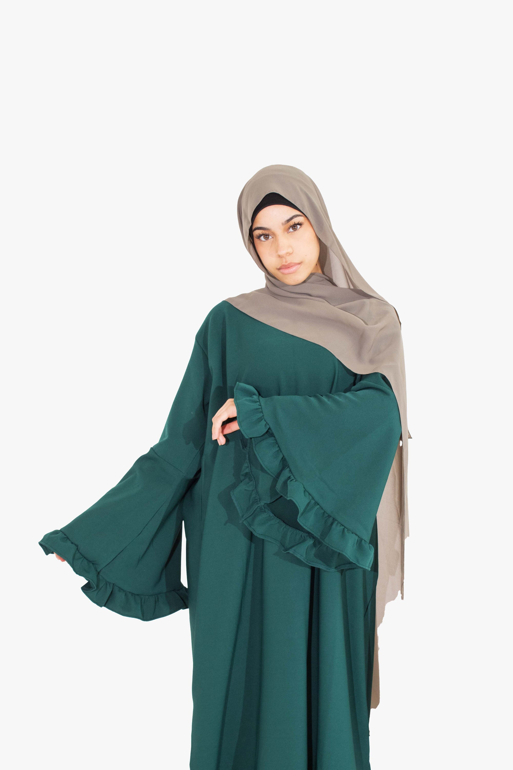 Forest Green Flower Sleeve Abaya