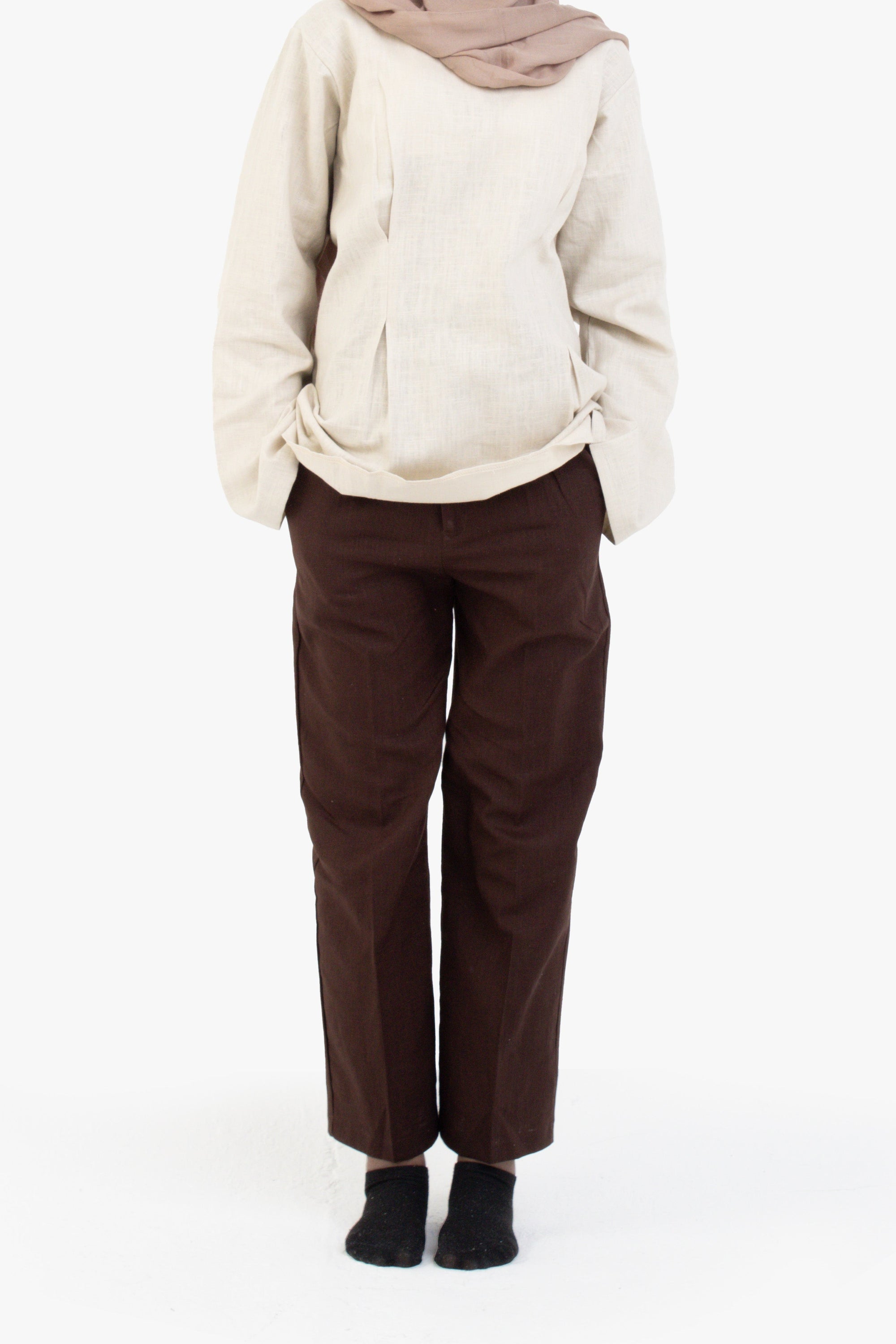 Brown Ribbon Linen Cotton Trousers