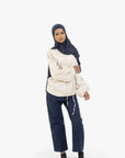 Beige Balloon Sleeve Linen Cotton Top