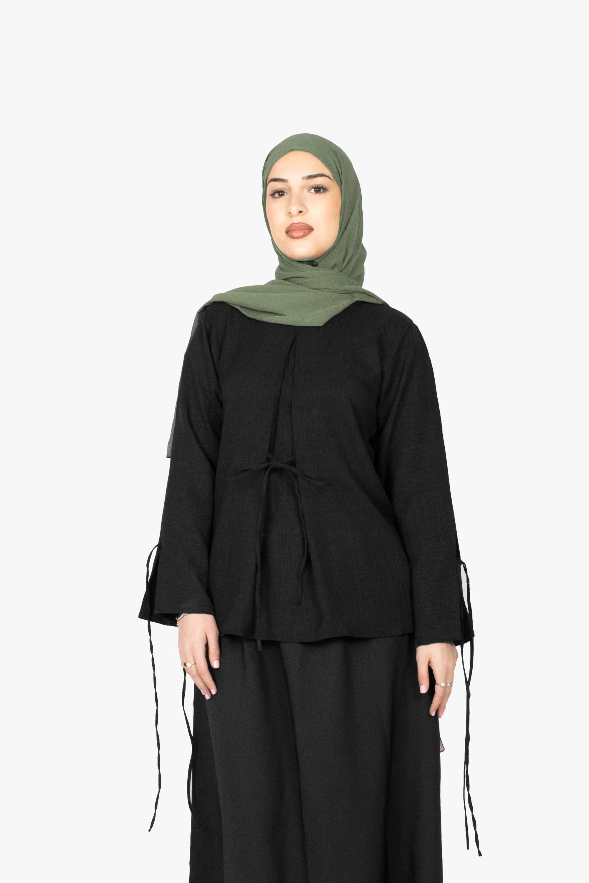 Black Mélange Ribbon Kimono Top