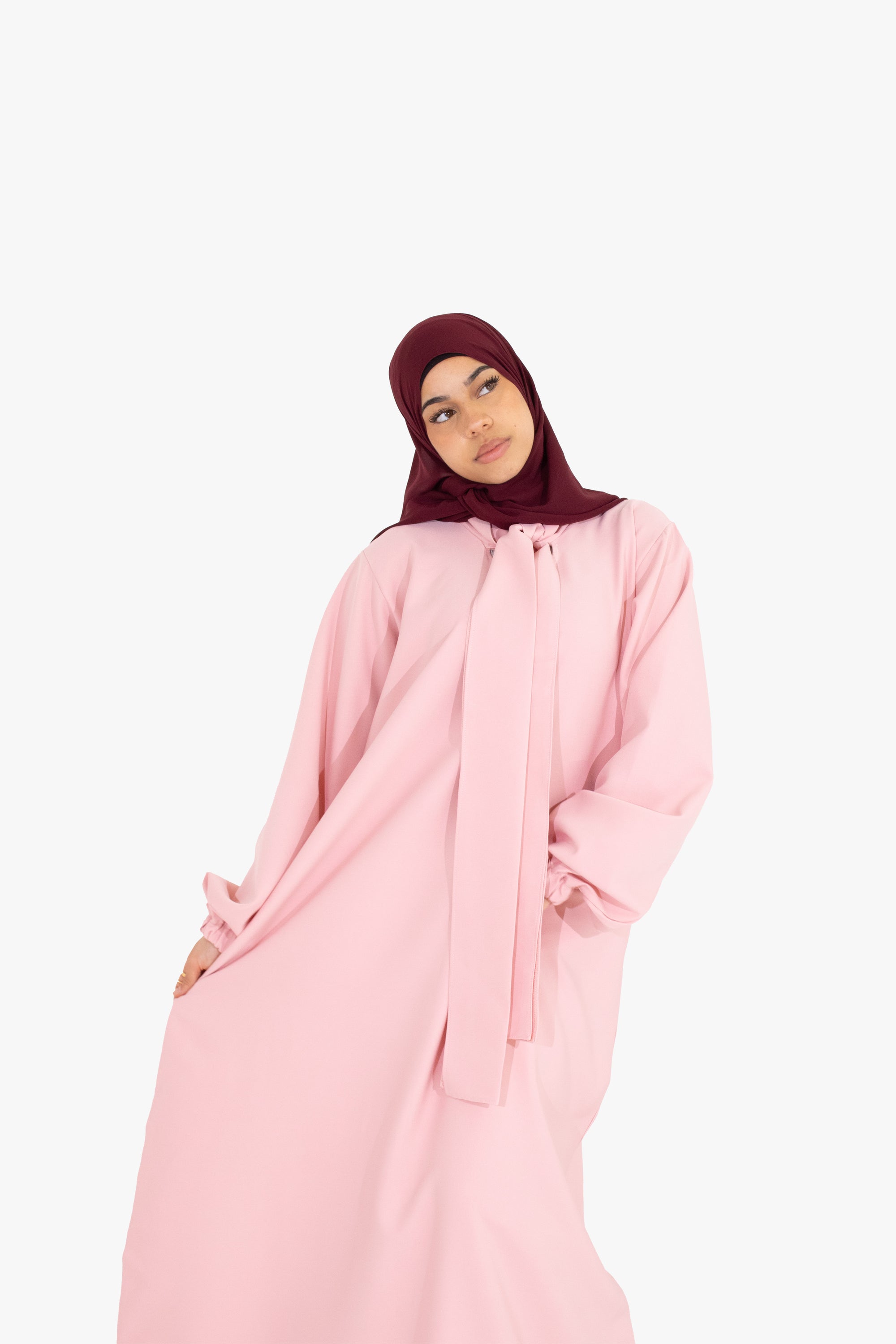 Blossom Pink Front Neck Tie Abaya