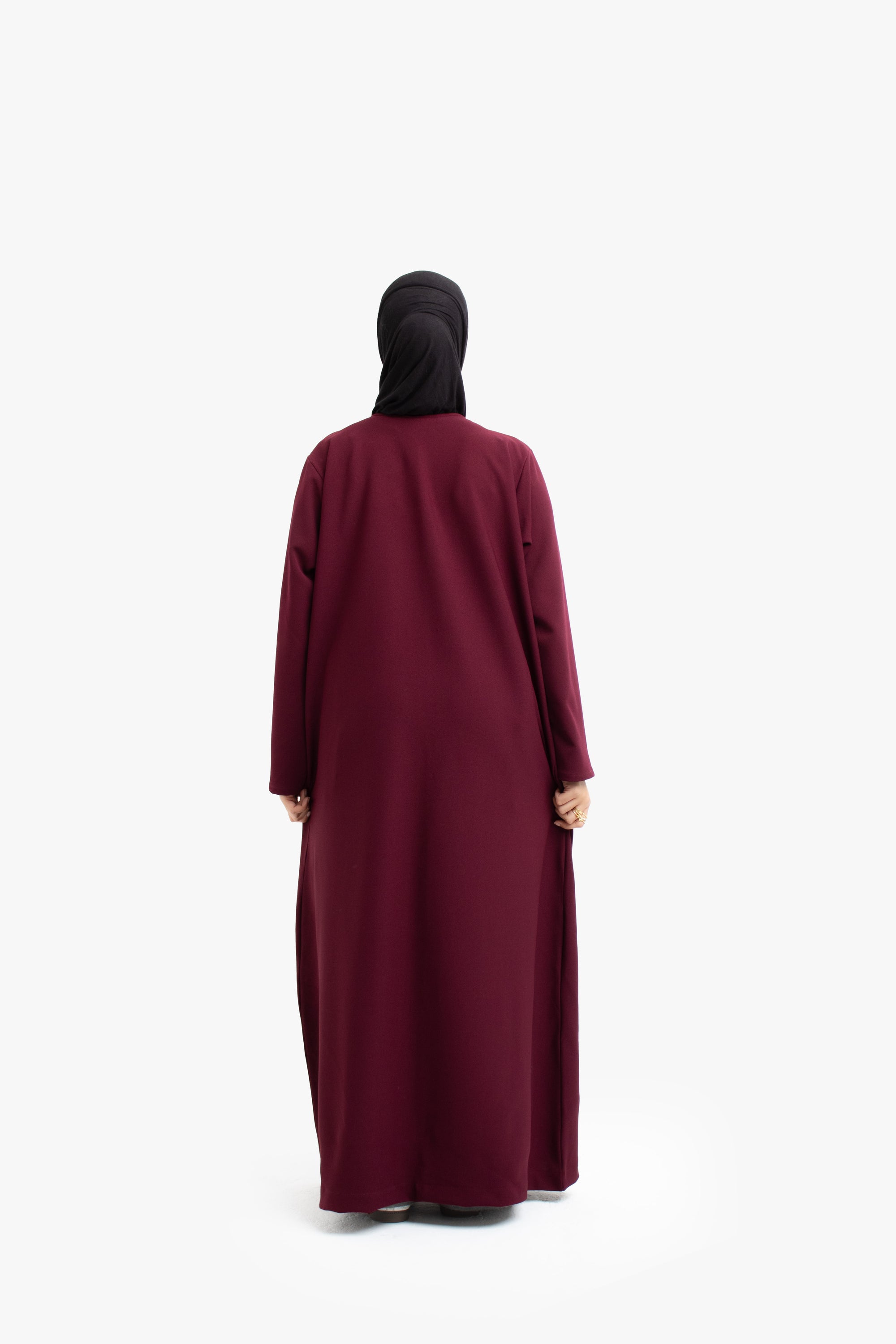 Burgundy V-Neck Abaya