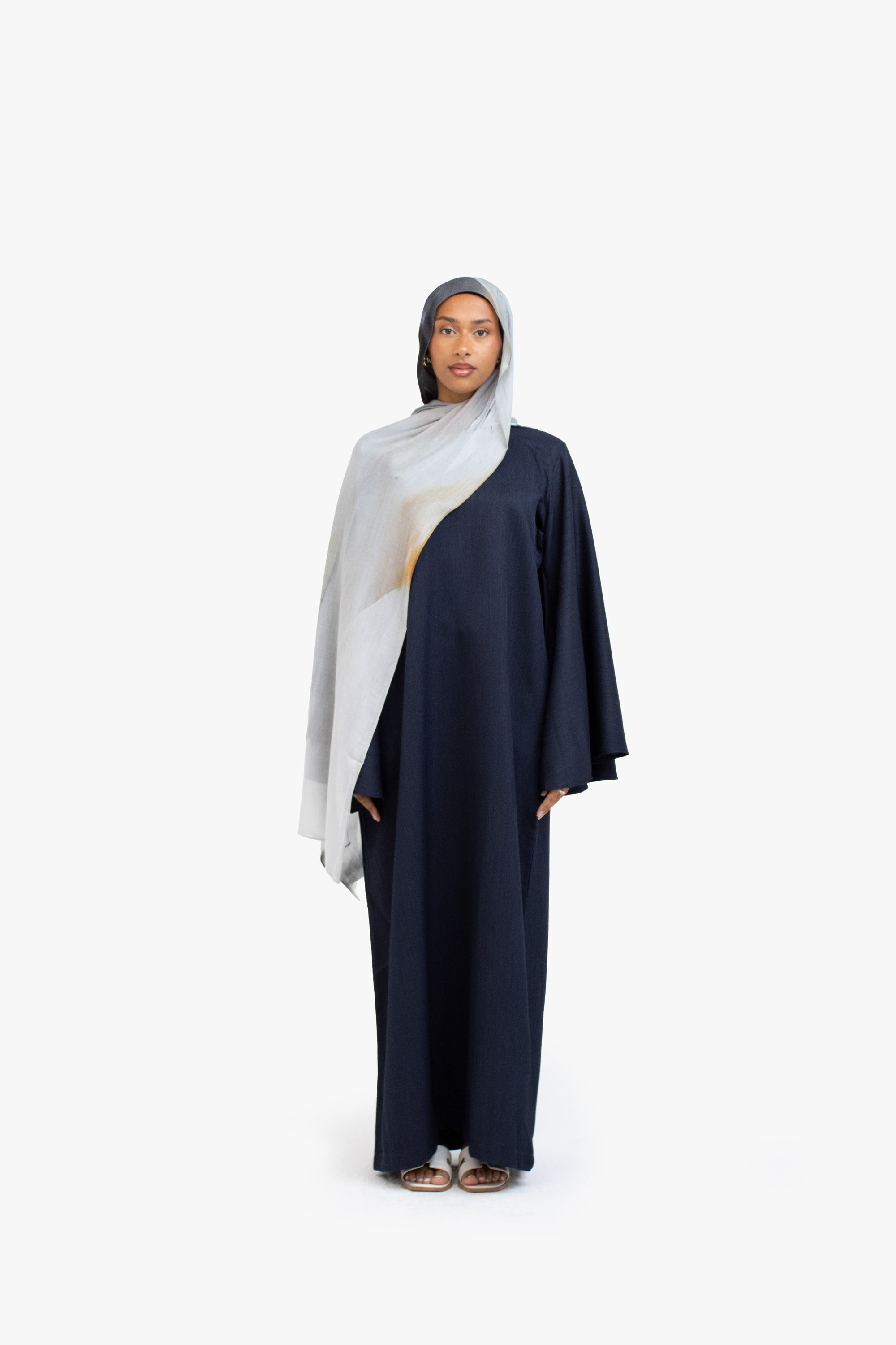 Navy Textured Umbrella Sleeve Abaya