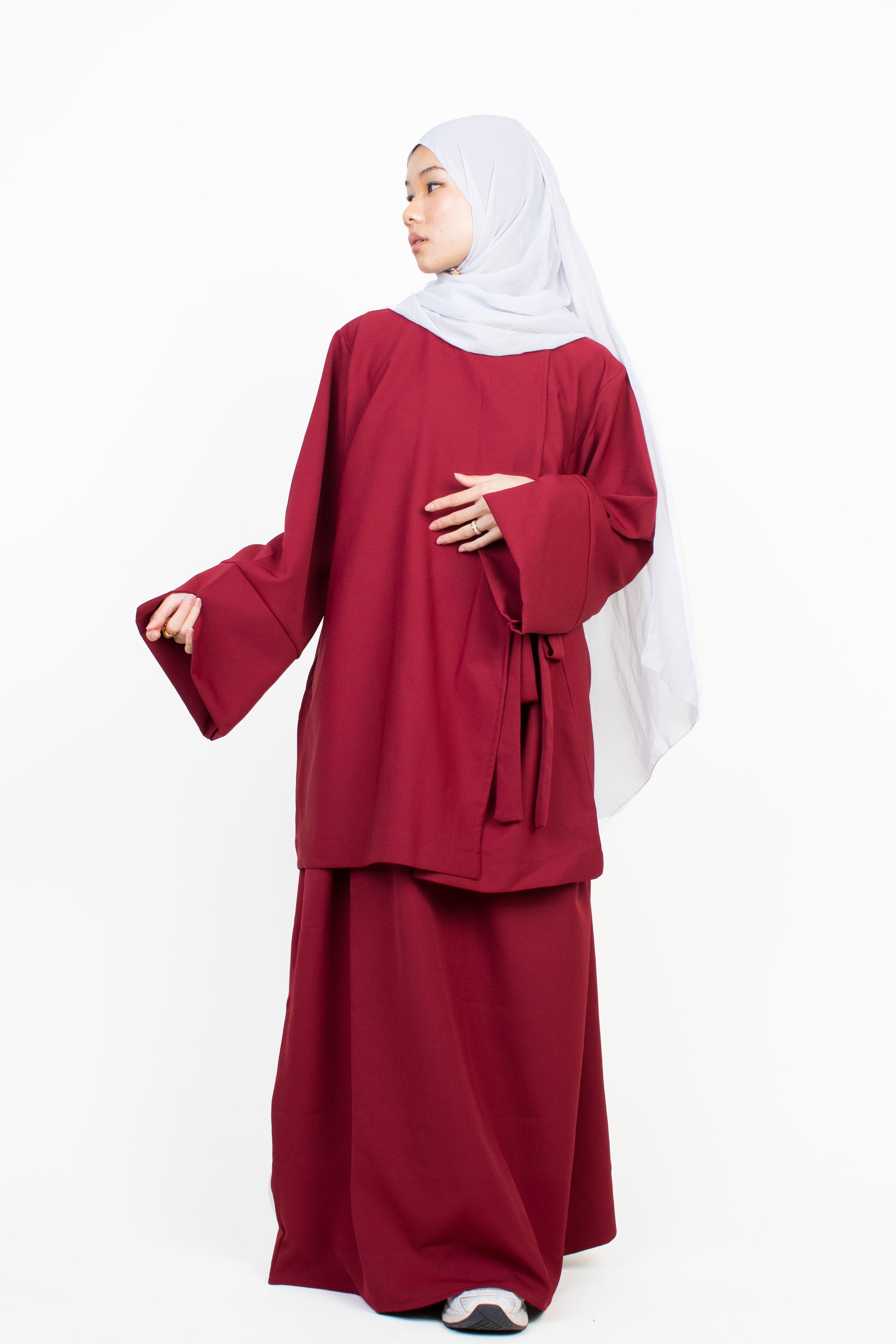Crimson Red Side Wrap Two-Piece Abaya