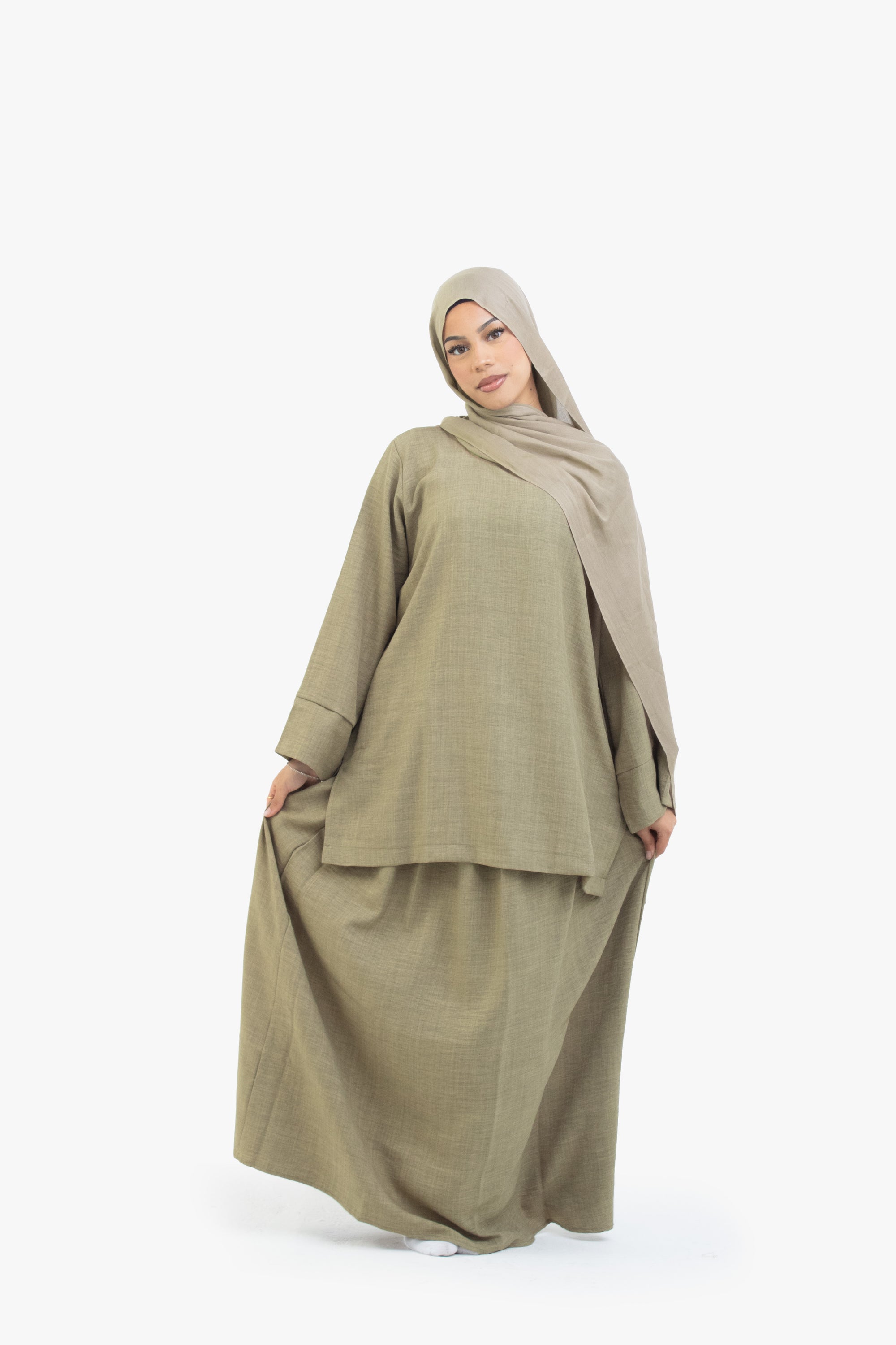 Khaki Mélange Two-Piece Abaya