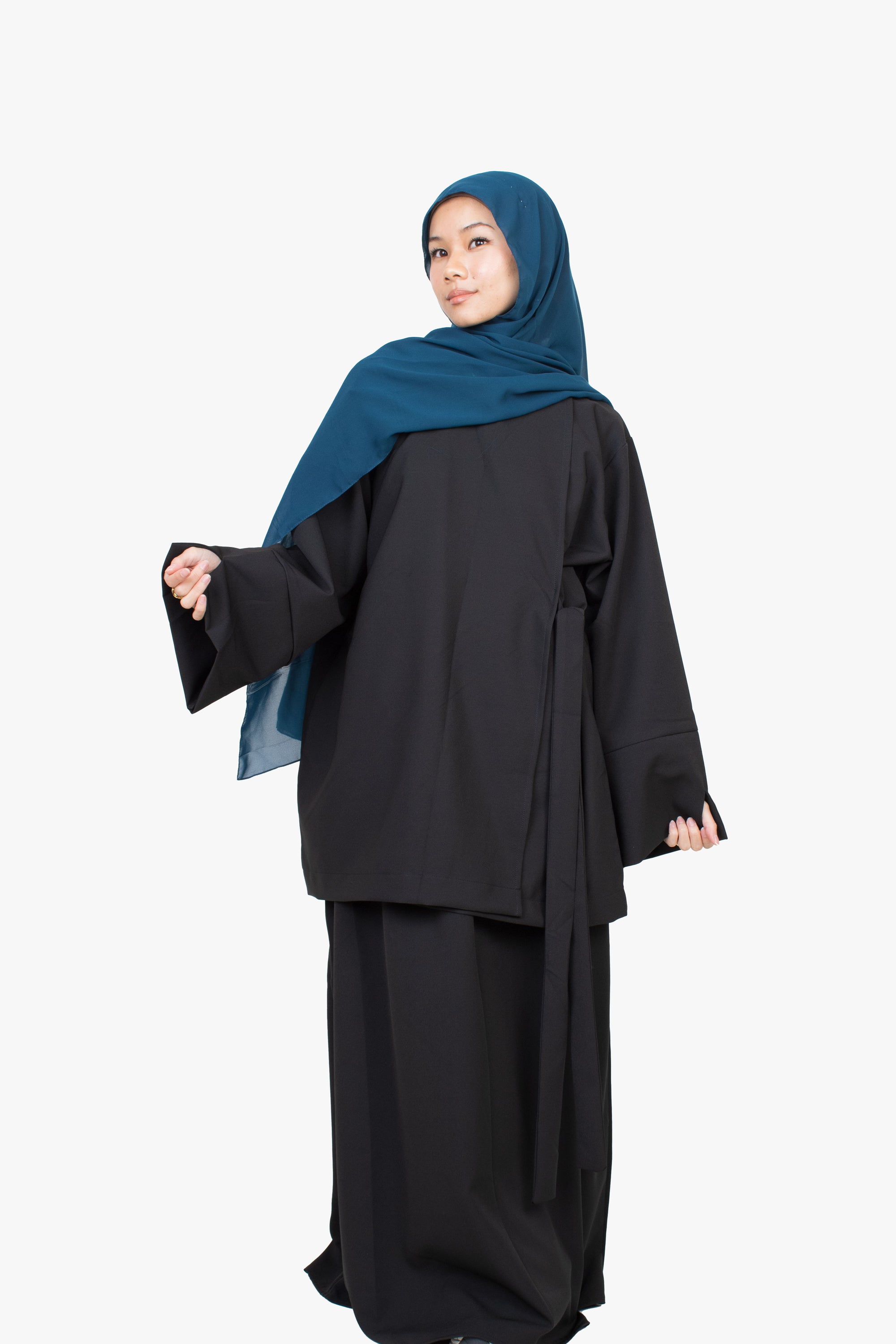 Black Side Wrap Two-Piece Abaya