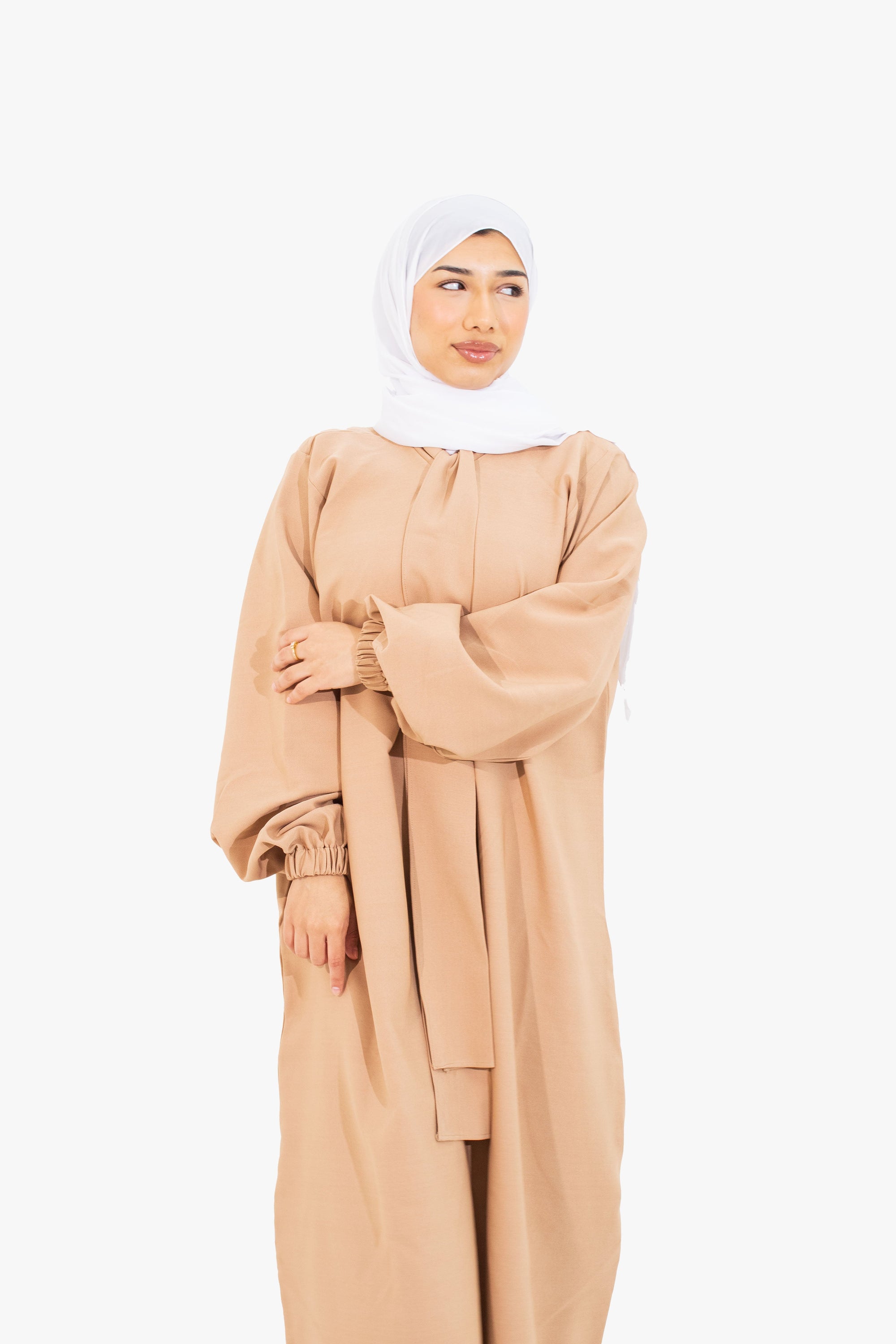 Coffee Front Neck Tie Abaya