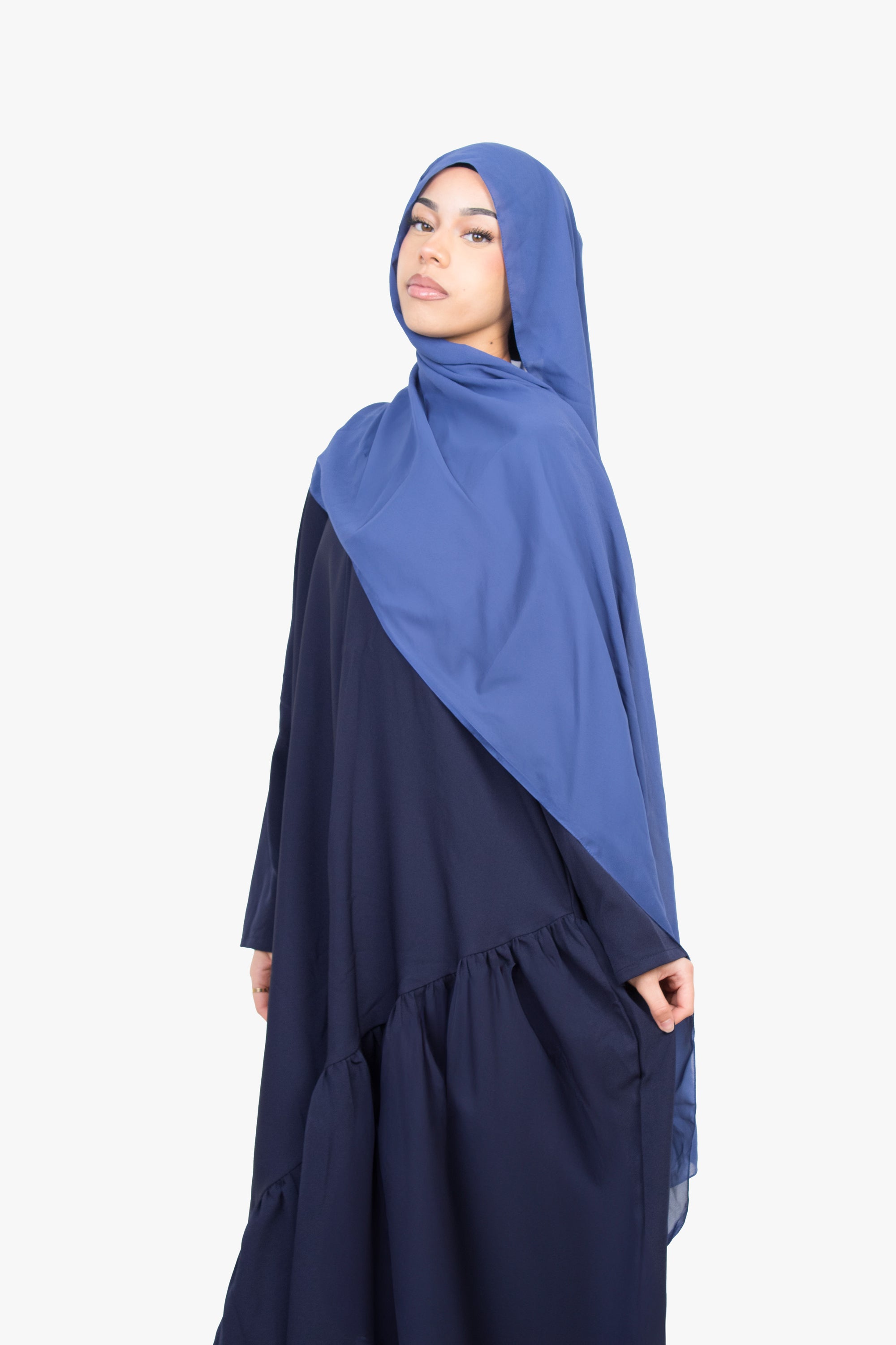 Navy Asymmetric Drop Waist Abaya