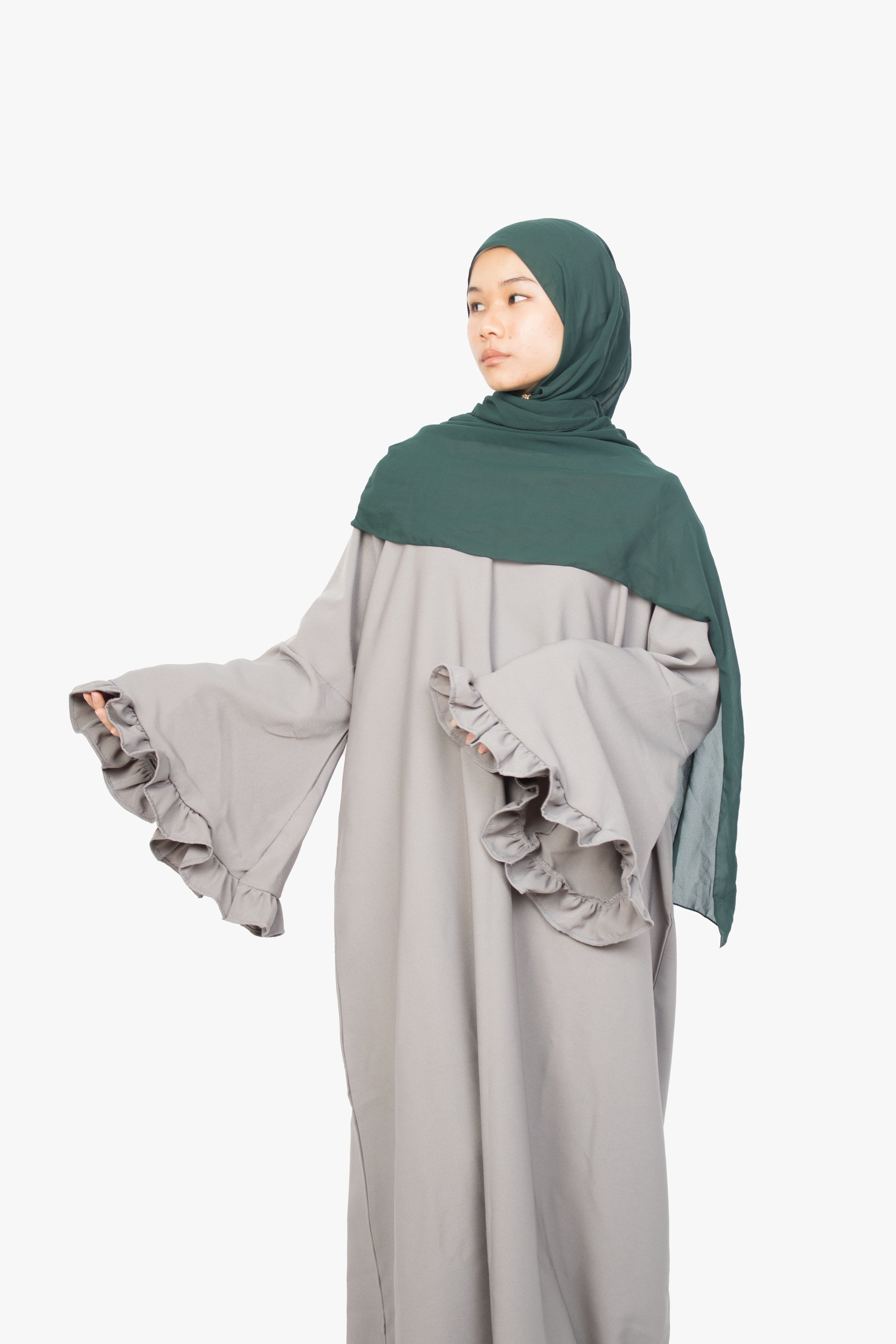 Cloud Grey Flower Sleeve Abaya
