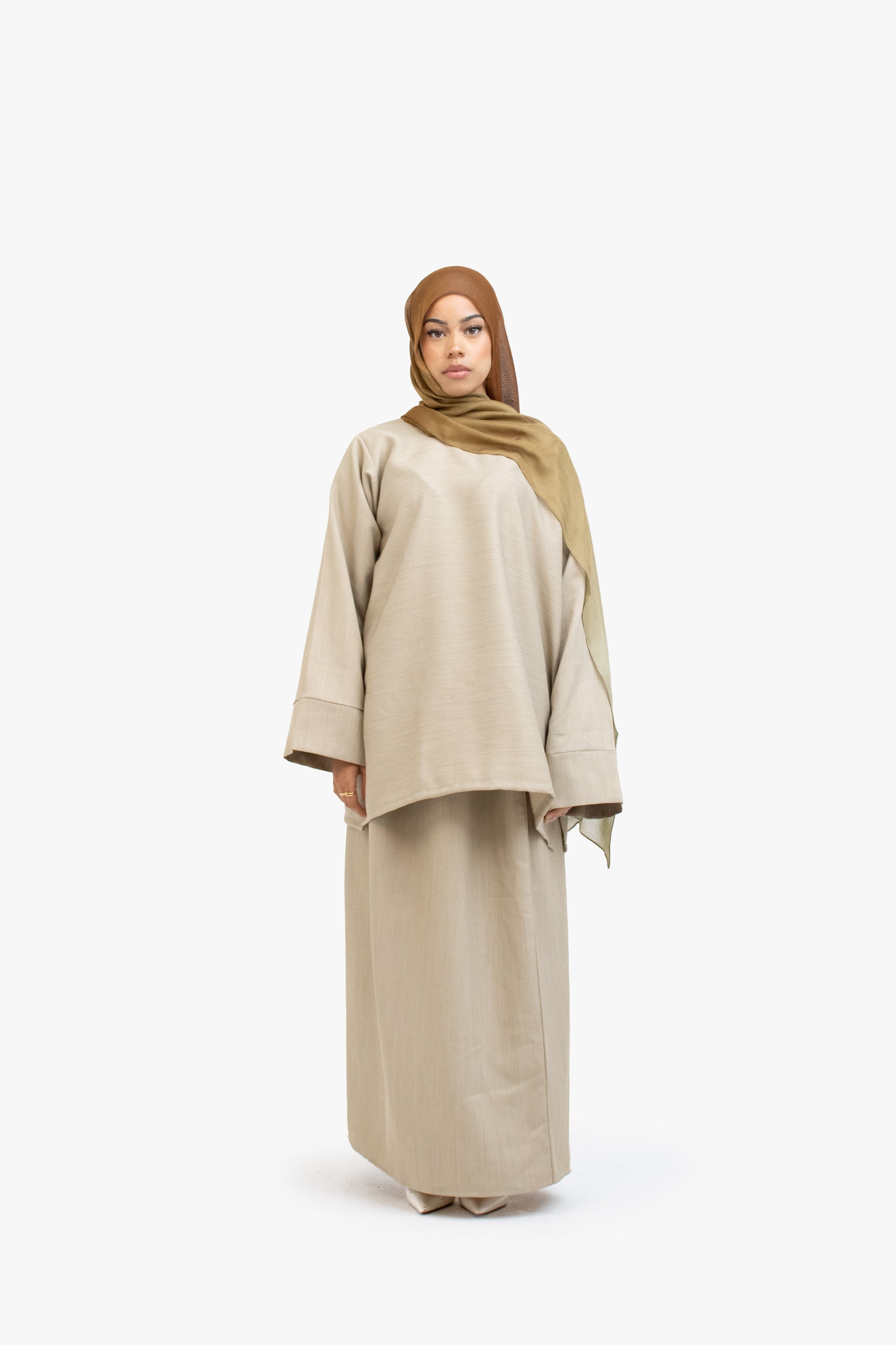 Khaki Brown Textured Two-Piece Abaya