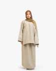 Khaki Brown Textured Two-Piece Abaya