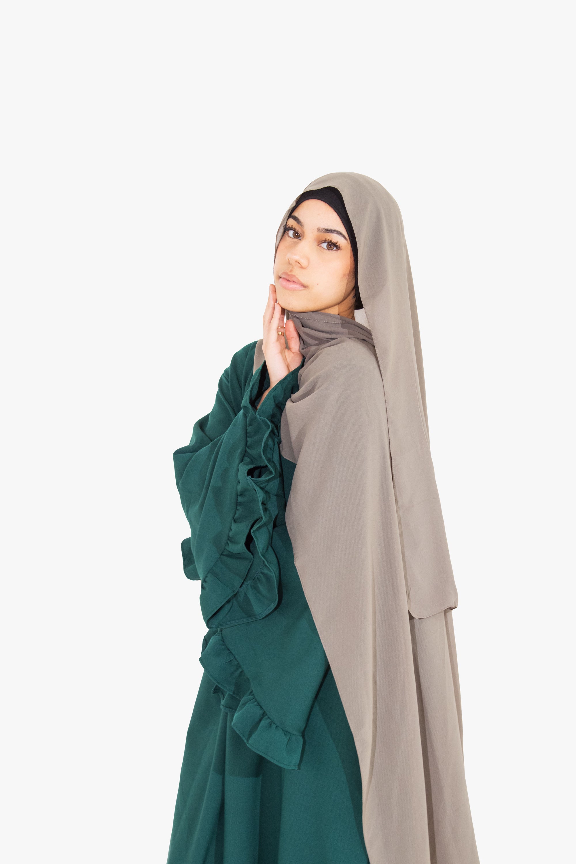 Forest Green Flower Sleeve Abaya