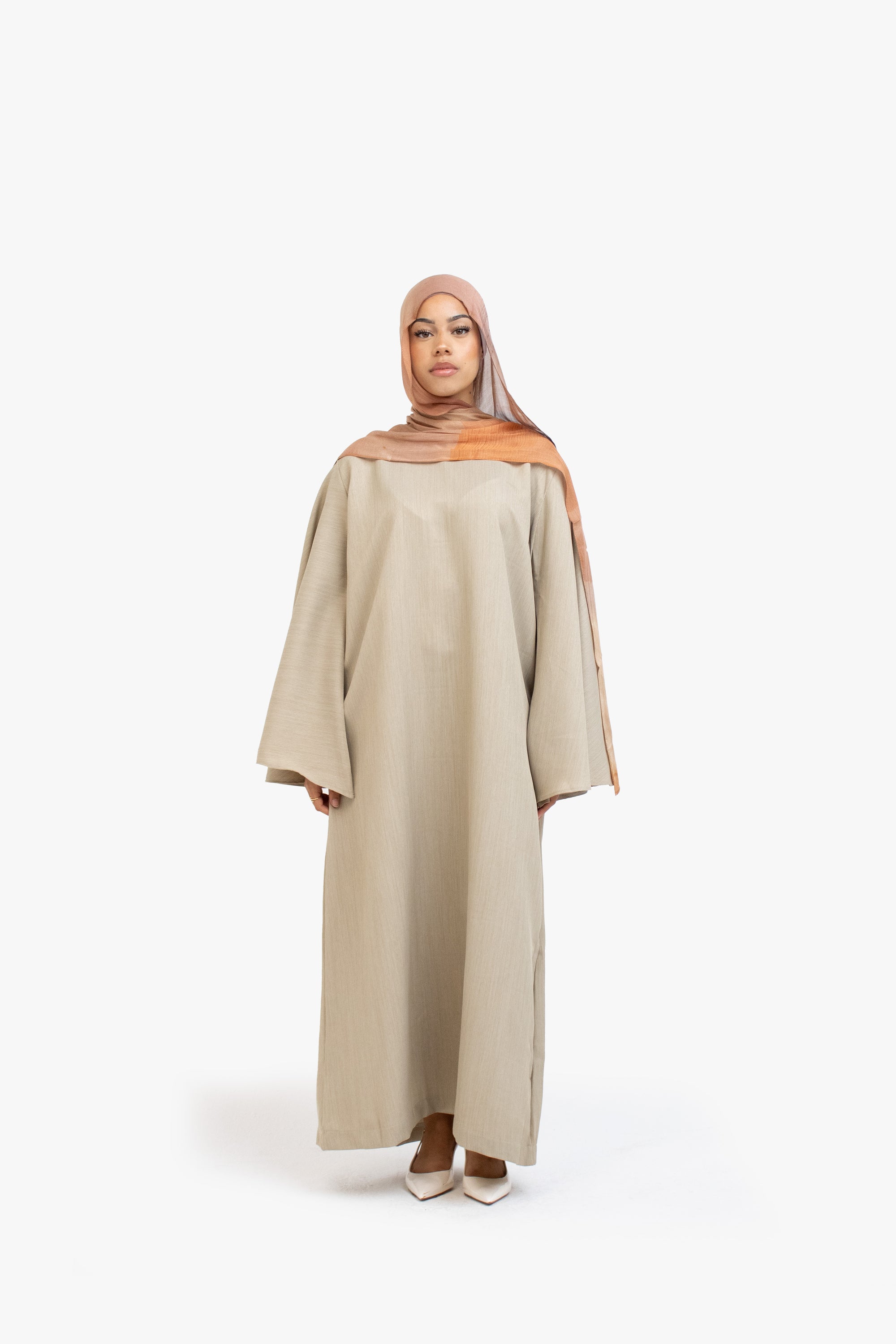 Beige Textured Umbrella Sleeve Abaya