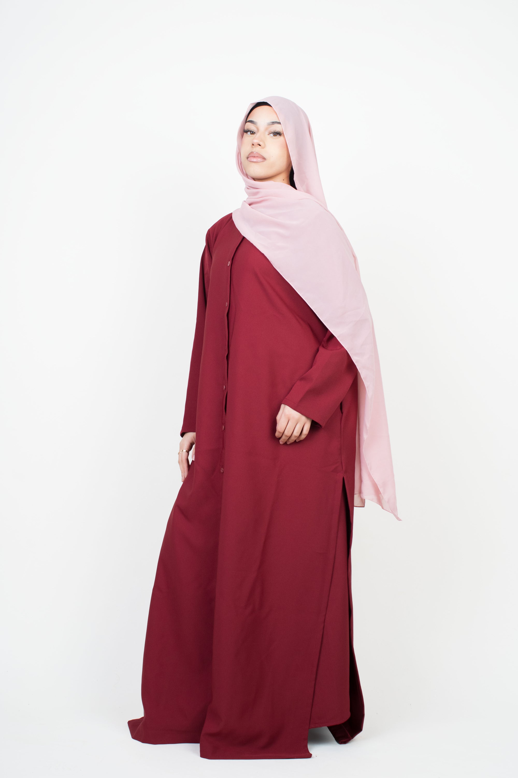 Crimson Red Long Shirt Two-Piece Abaya