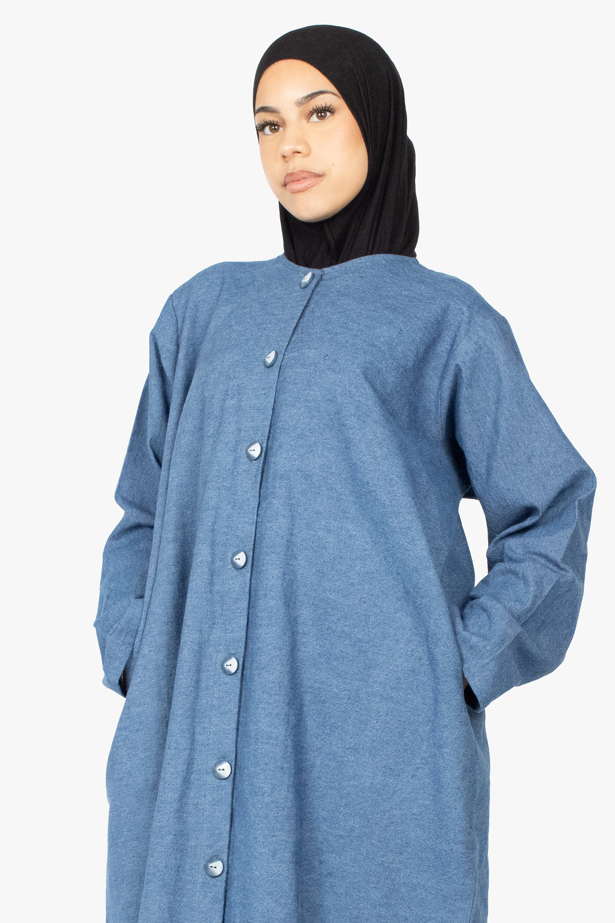 Navy Denim Long Shirt Abaya