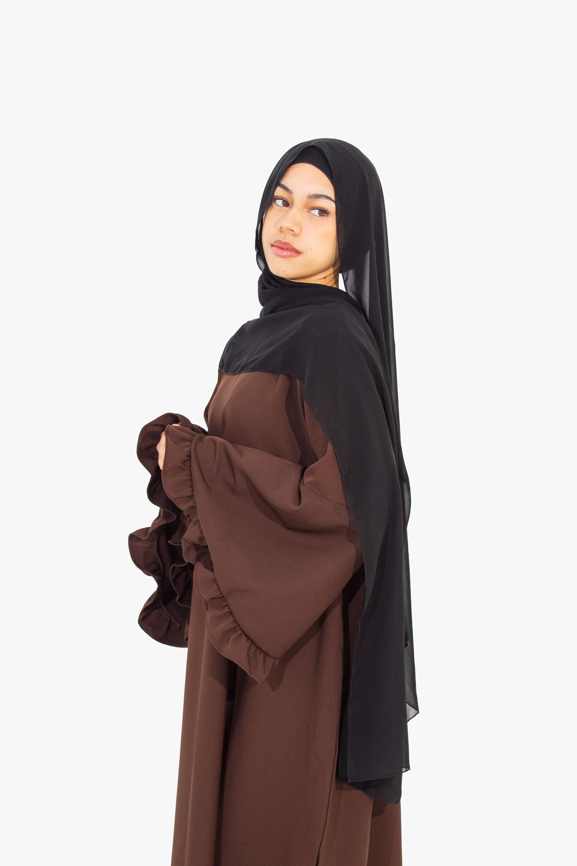 Pecan Brown Flower Sleeve Abaya