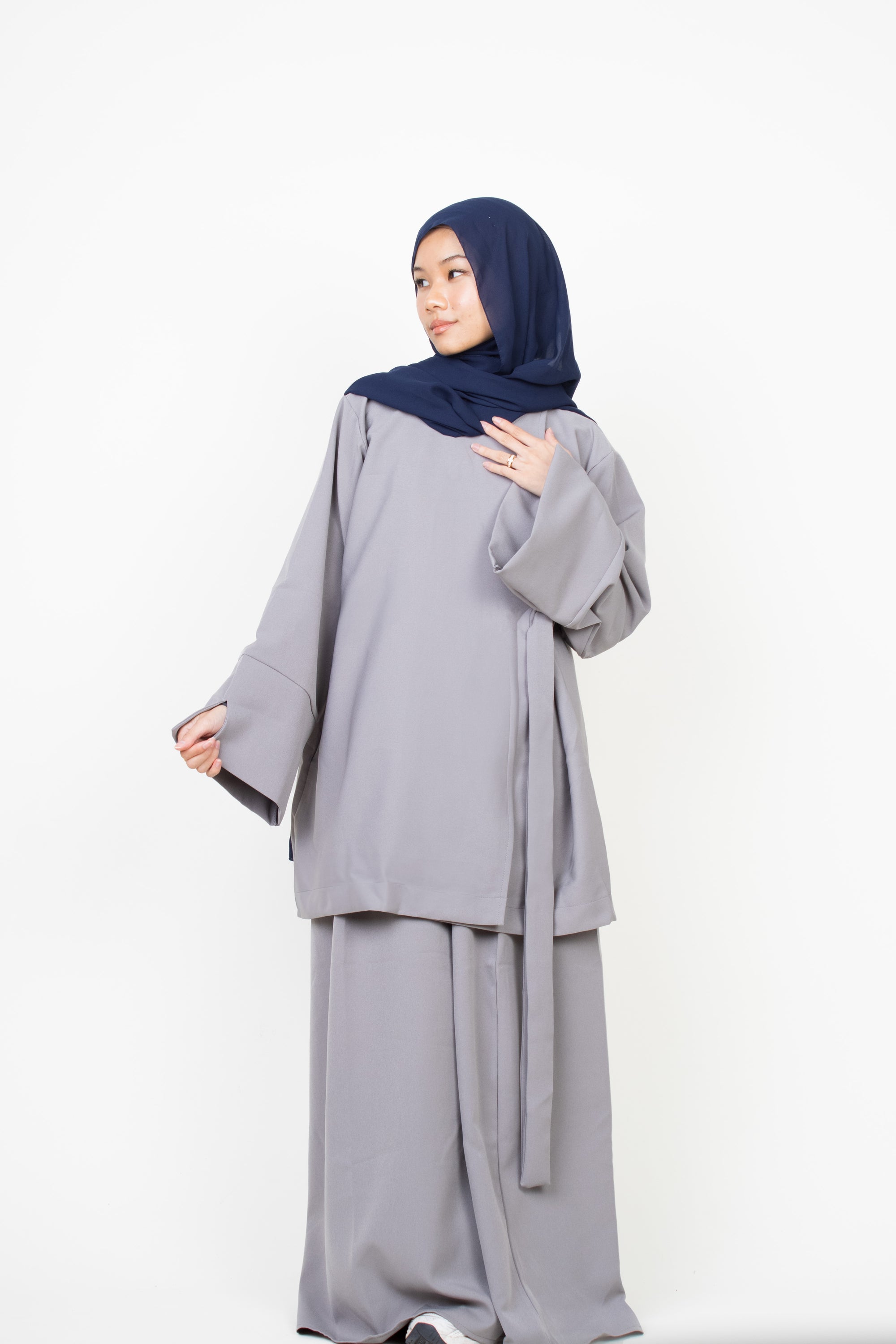 Cloud Grey Side Wrap Two-Piece Abaya