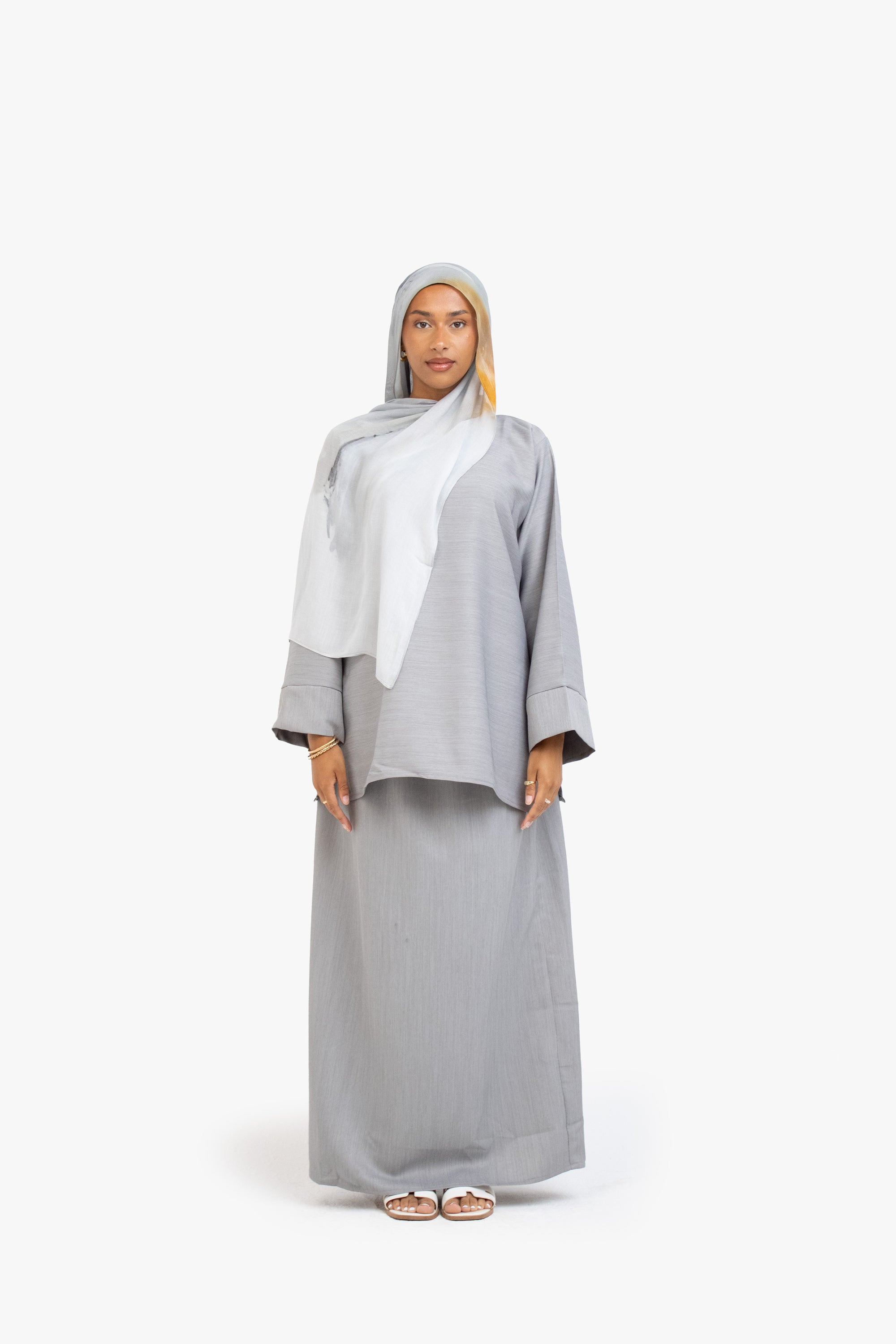 Light Grey Textured Two-Piece Abaya