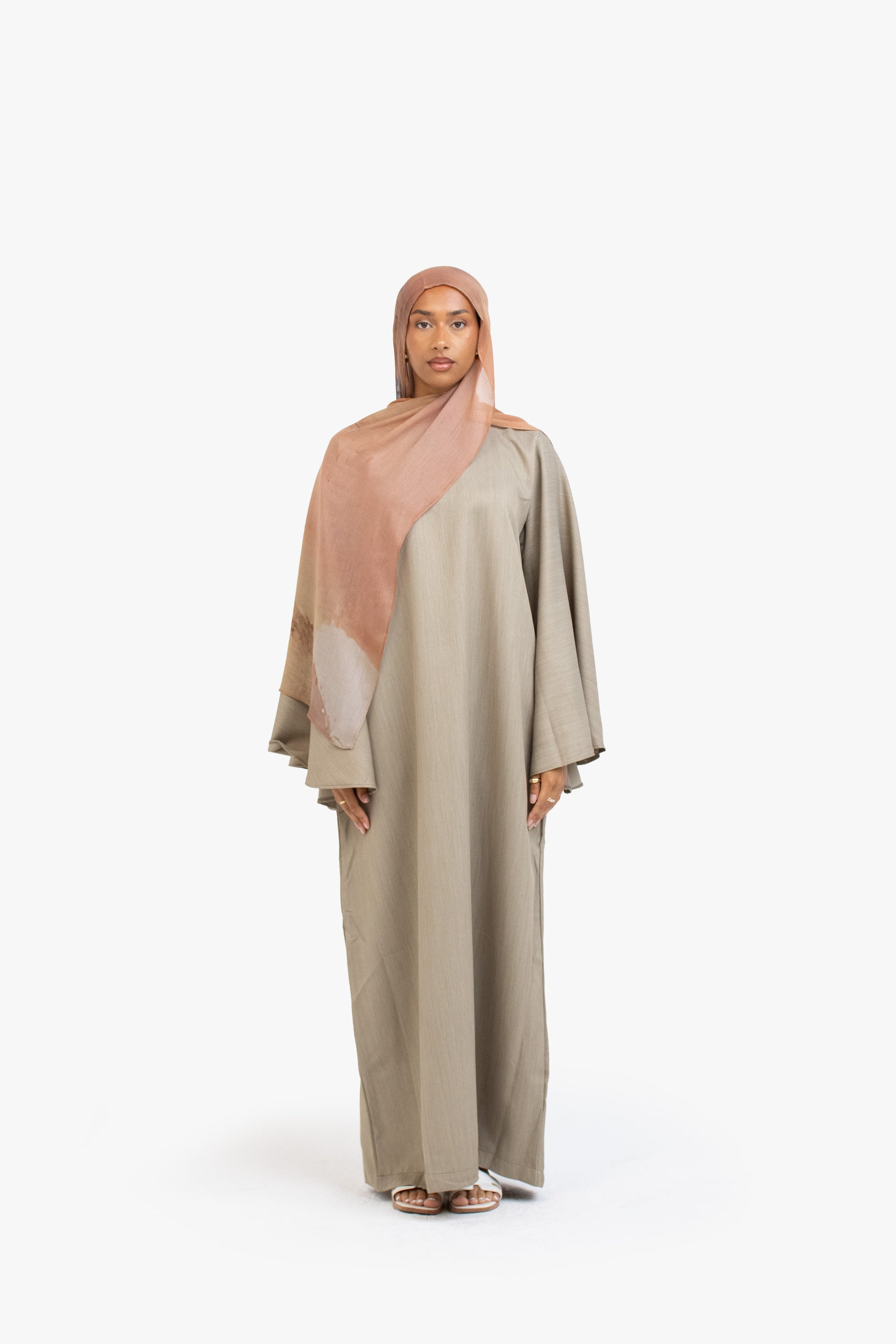 Soft Fern Textured Umbrella Sleeve Abaya