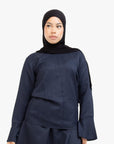 Navy Textured Tulip Sleeve Top