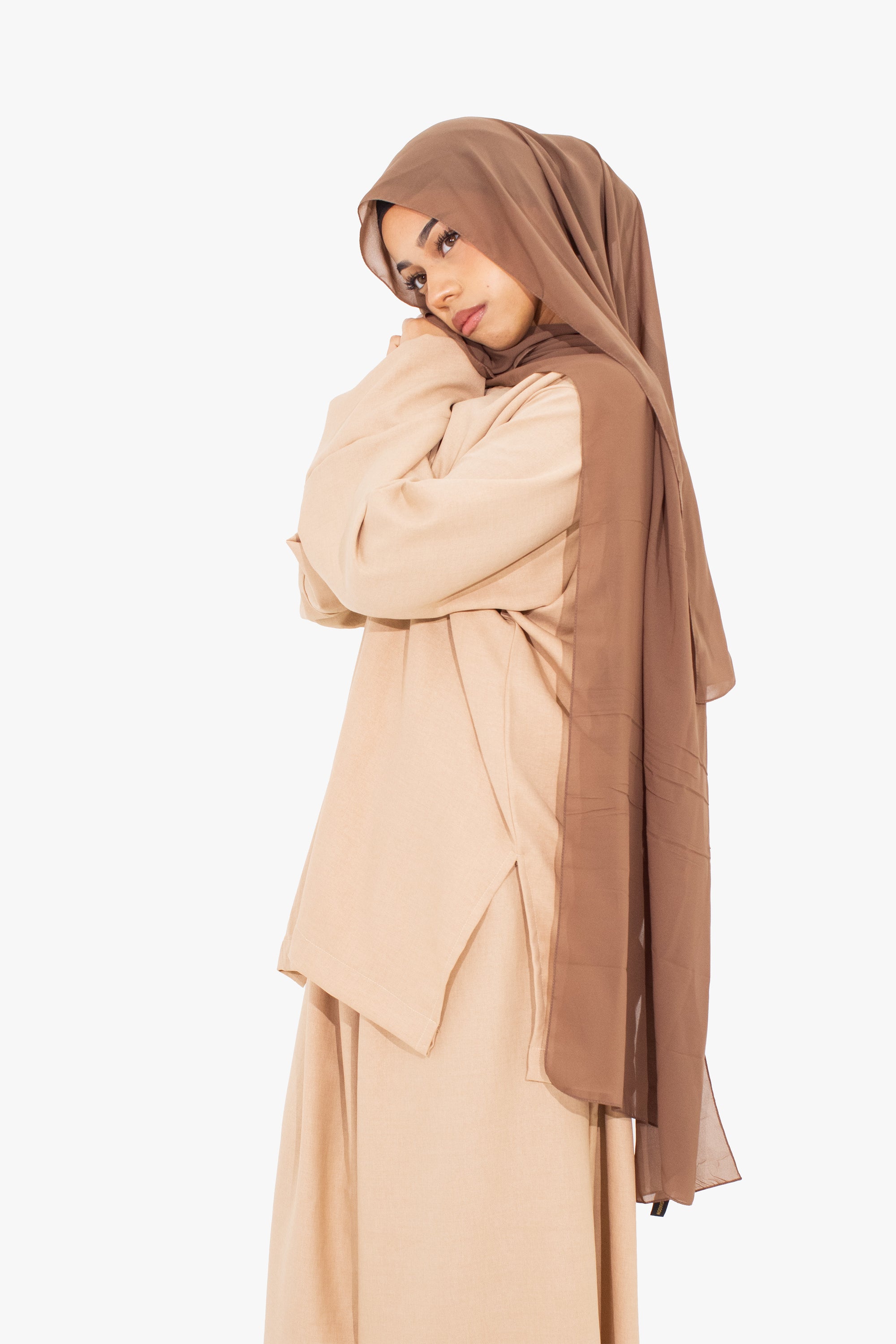 Cream Linen-Feel Two-Piece Abaya
