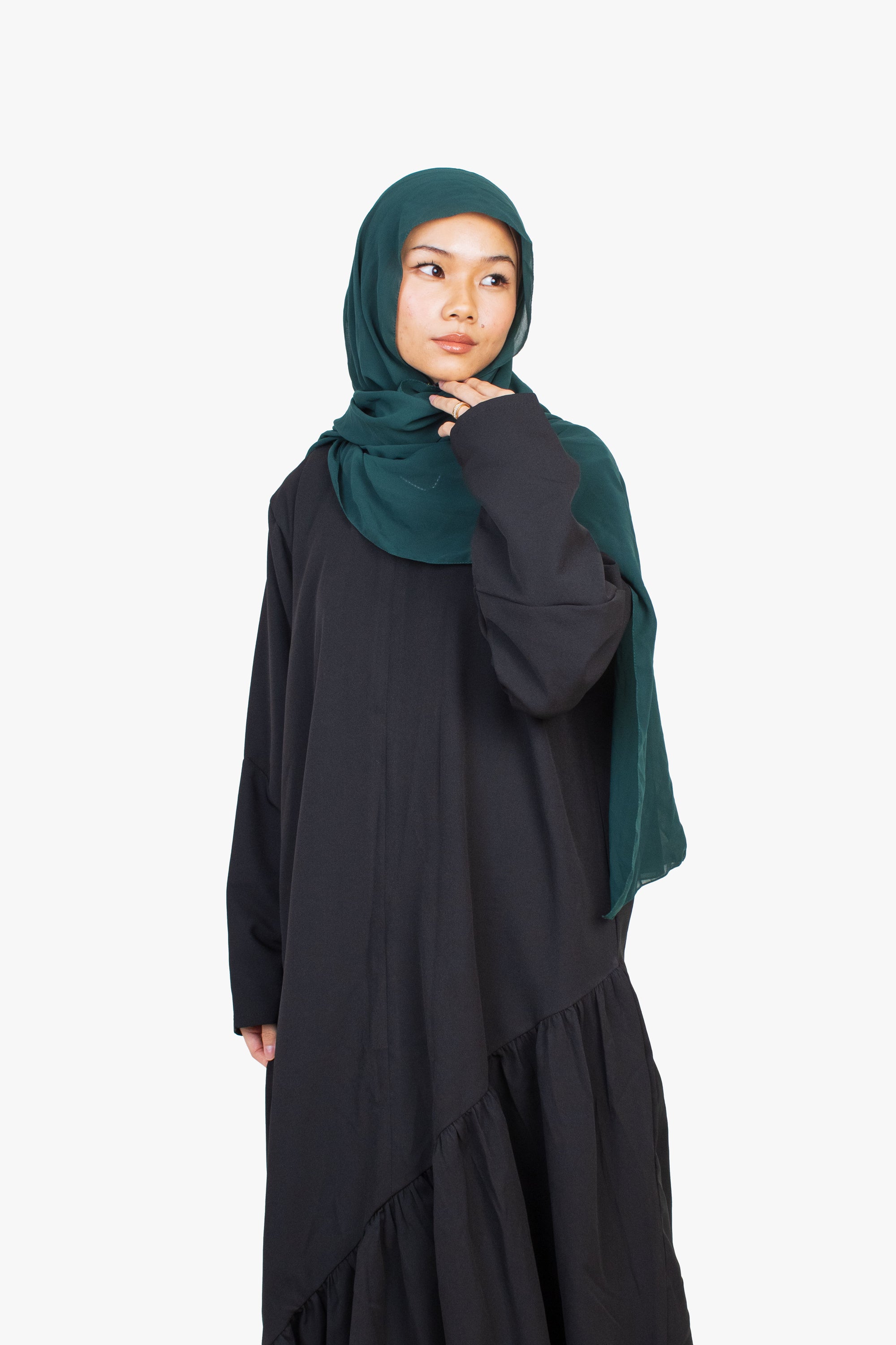 Black Asymmetric Drop Waist Abaya