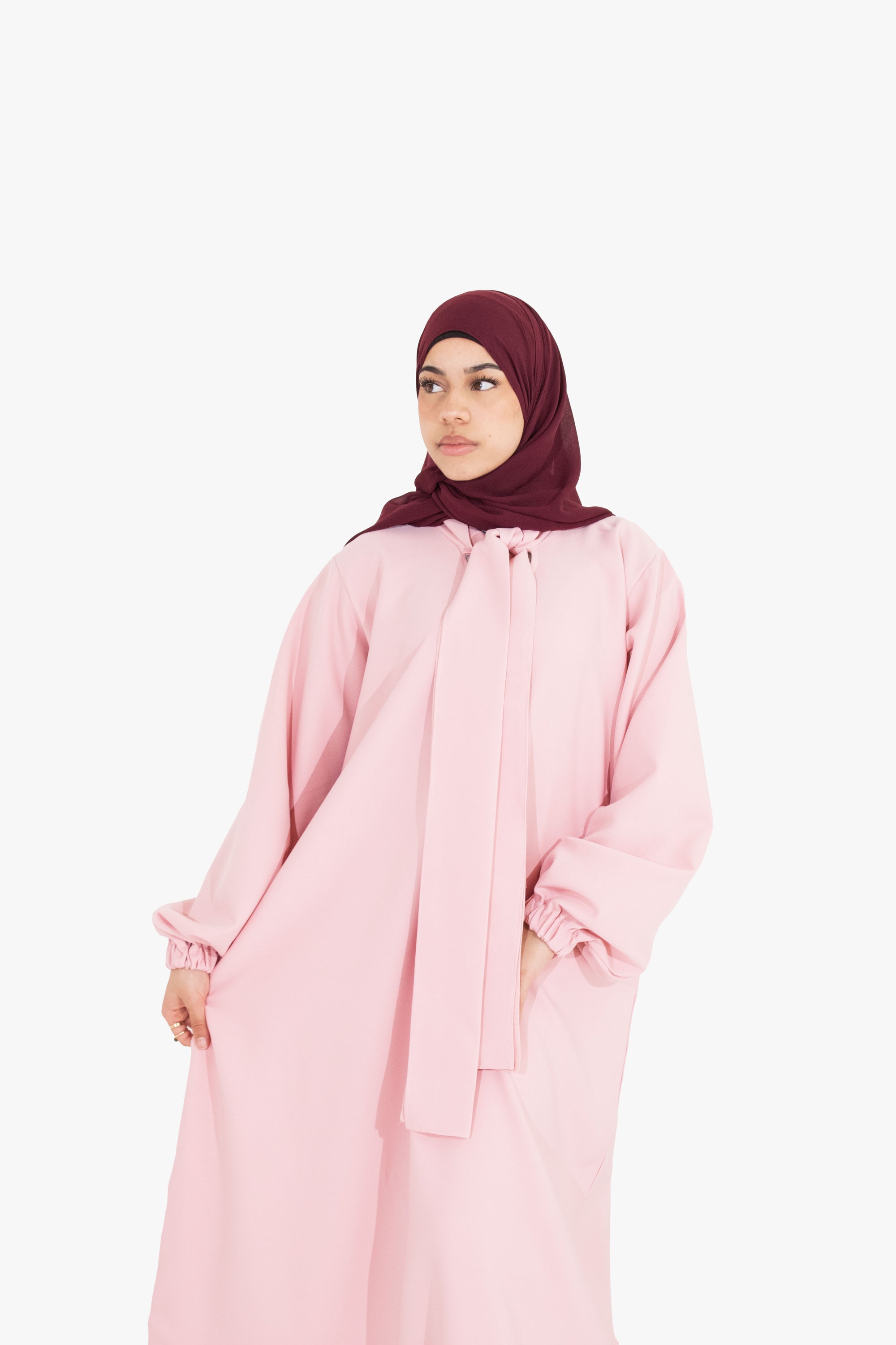 Blossom Pink Front Neck Tie Abaya
