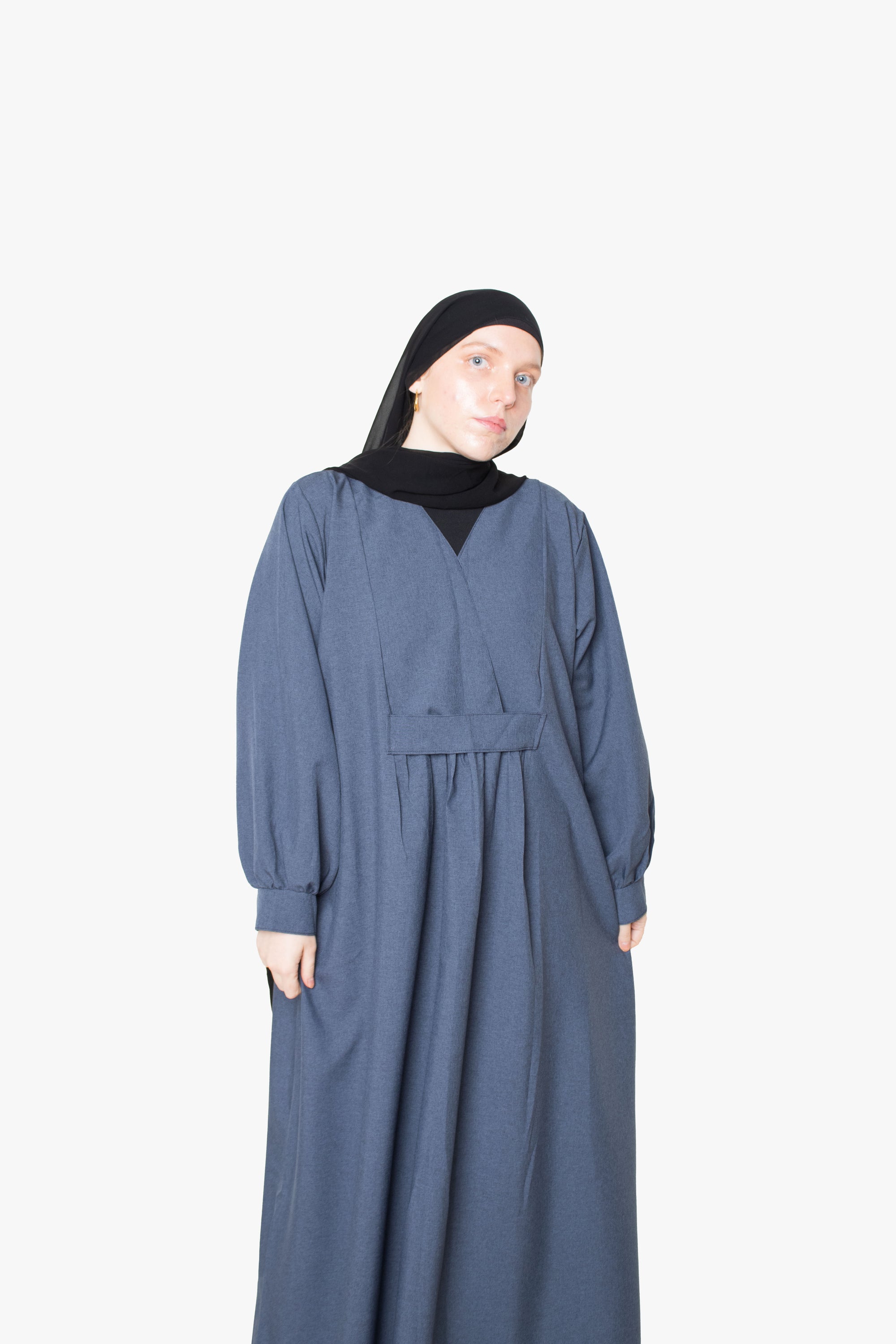 Textured Blue Pleated Bridge Abaya