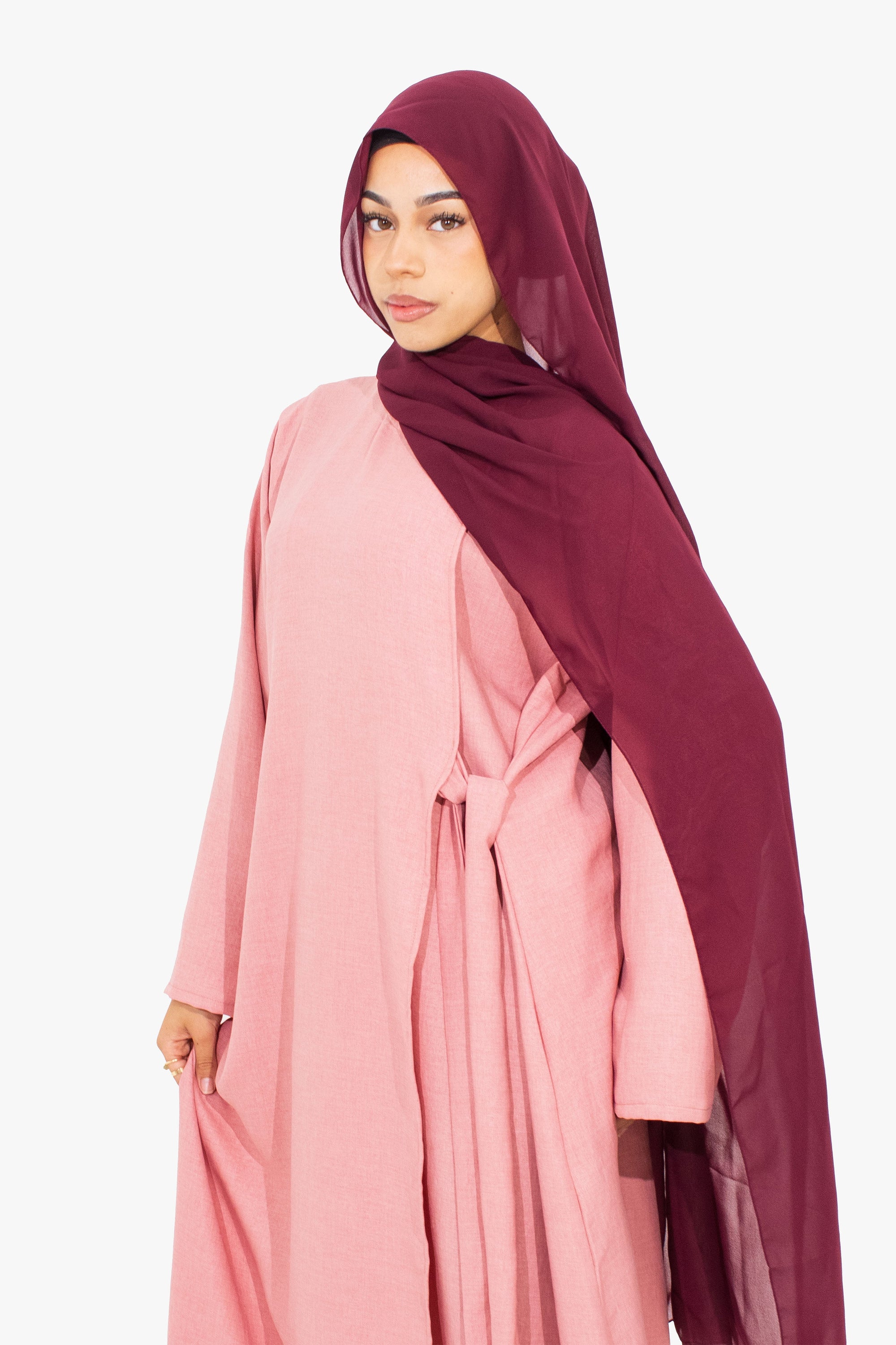 Blossom Pink Linen-Feel Side Wrap Abaya