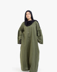 Khaki Bell Sleeve Linen Cotton Abaya