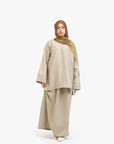 Khaki Brown Textured Two-Piece Abaya