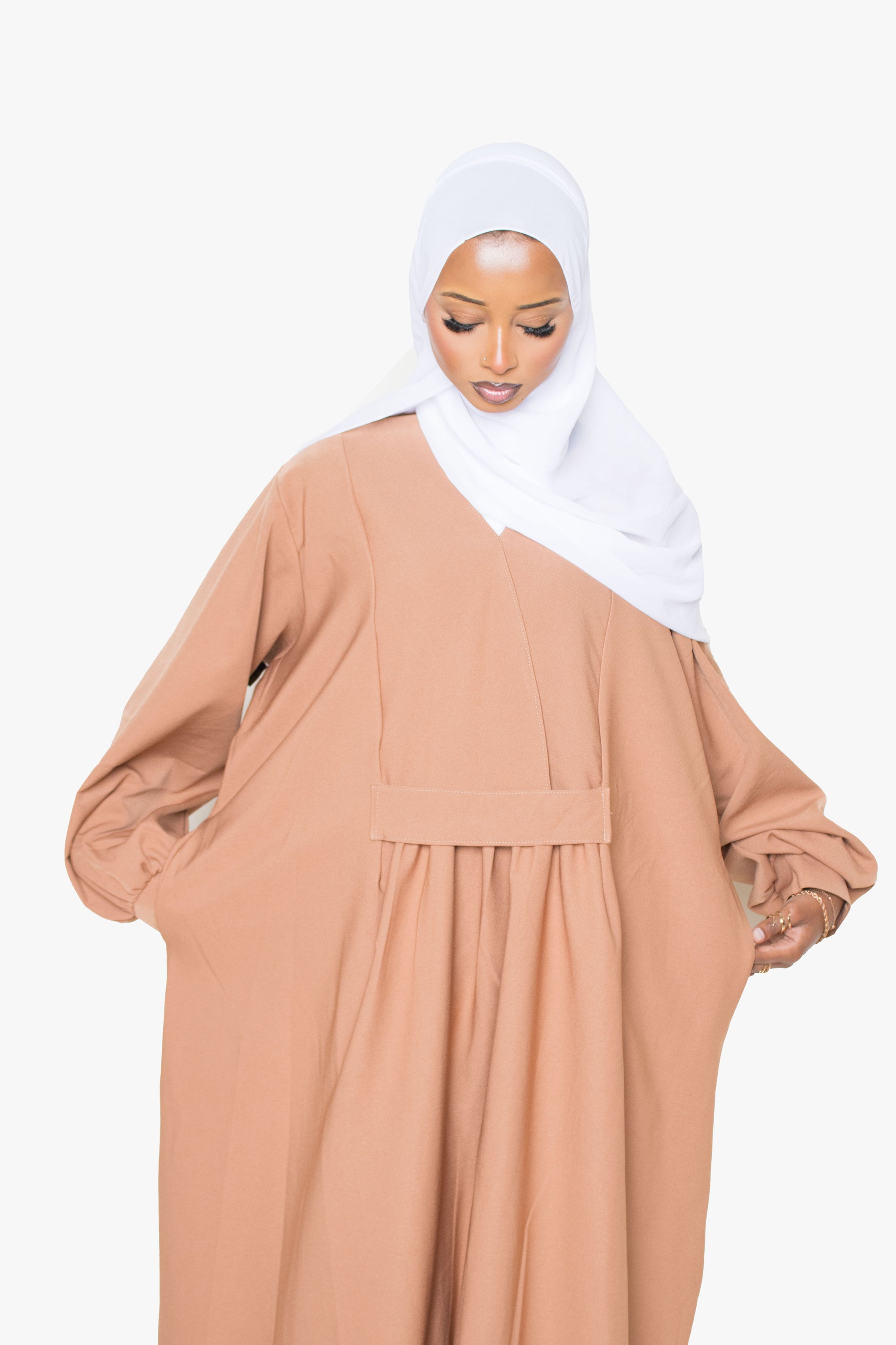 Caramel Pleated Bridge Abaya