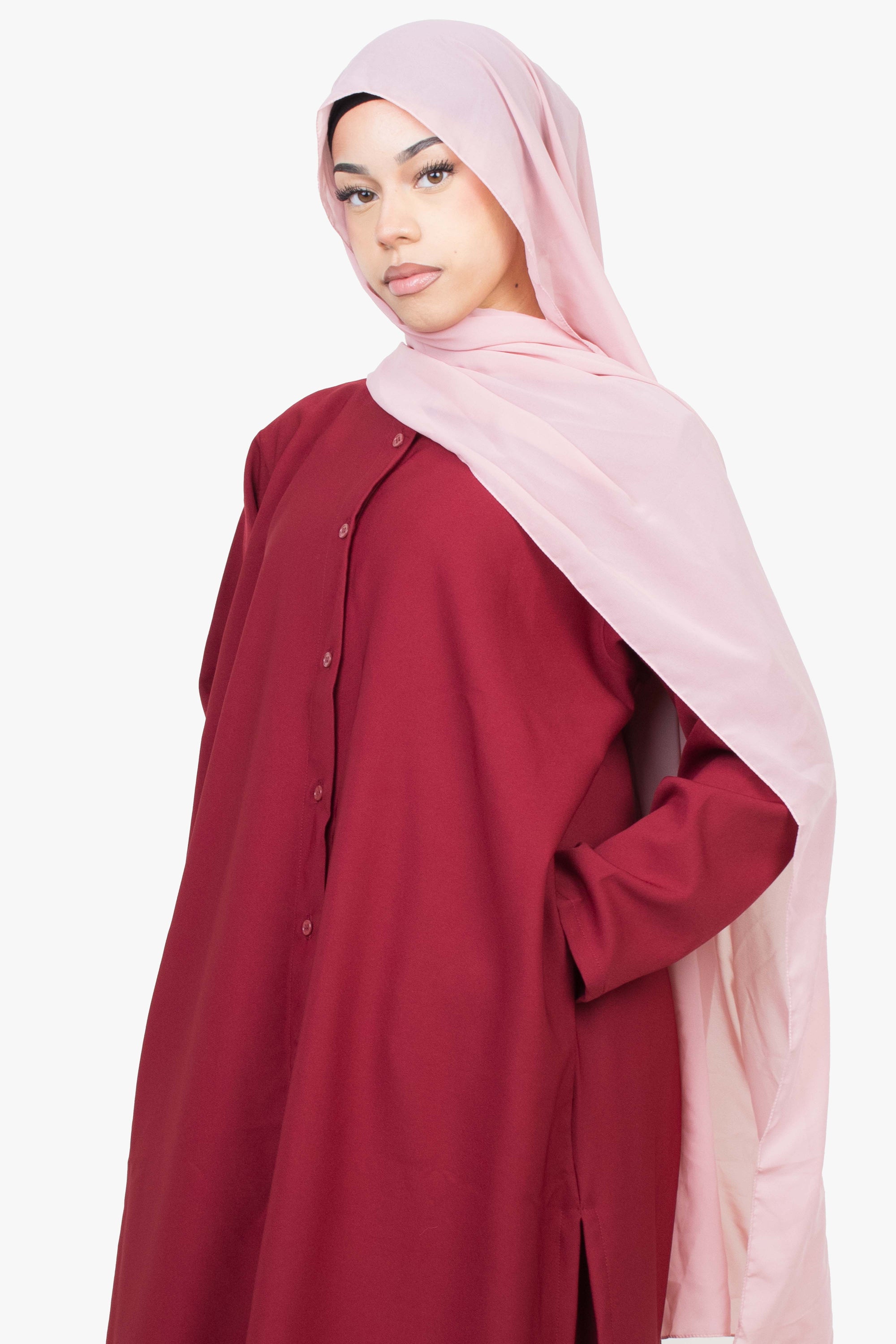 Crimson Red Long Shirt Two-Piece Abaya