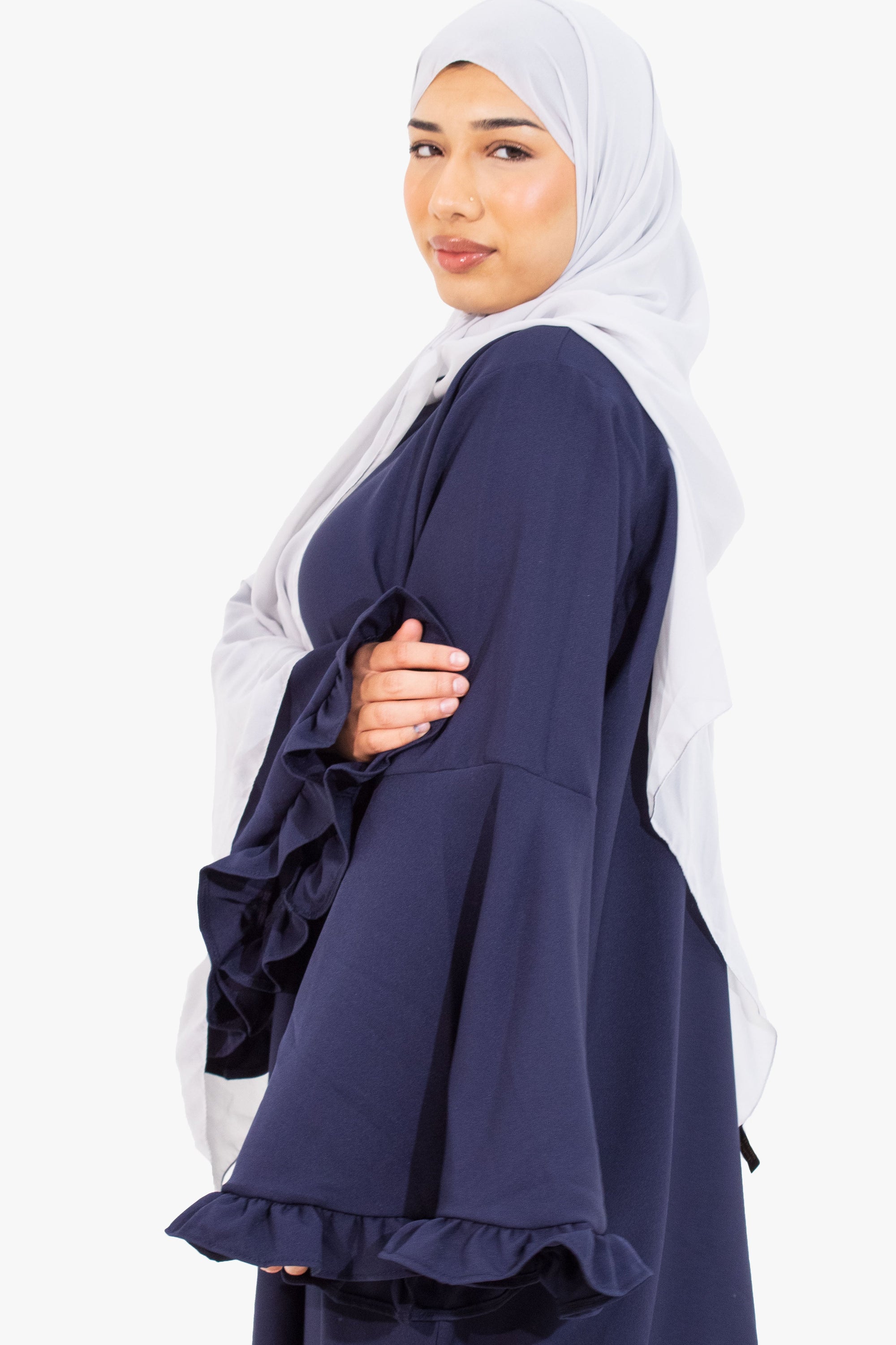 Navy Flower Sleeve Abaya