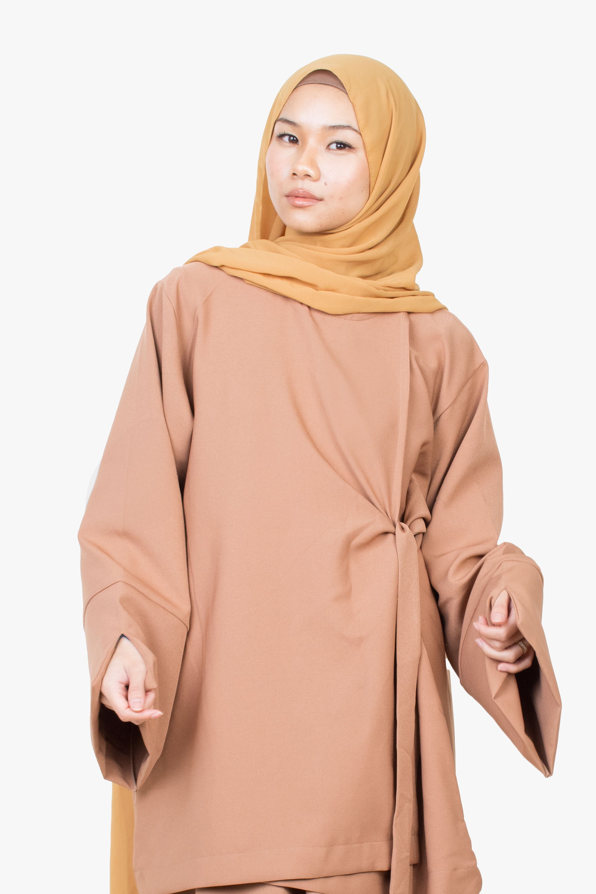 Caramel Side Wrap Two-Piece Abaya