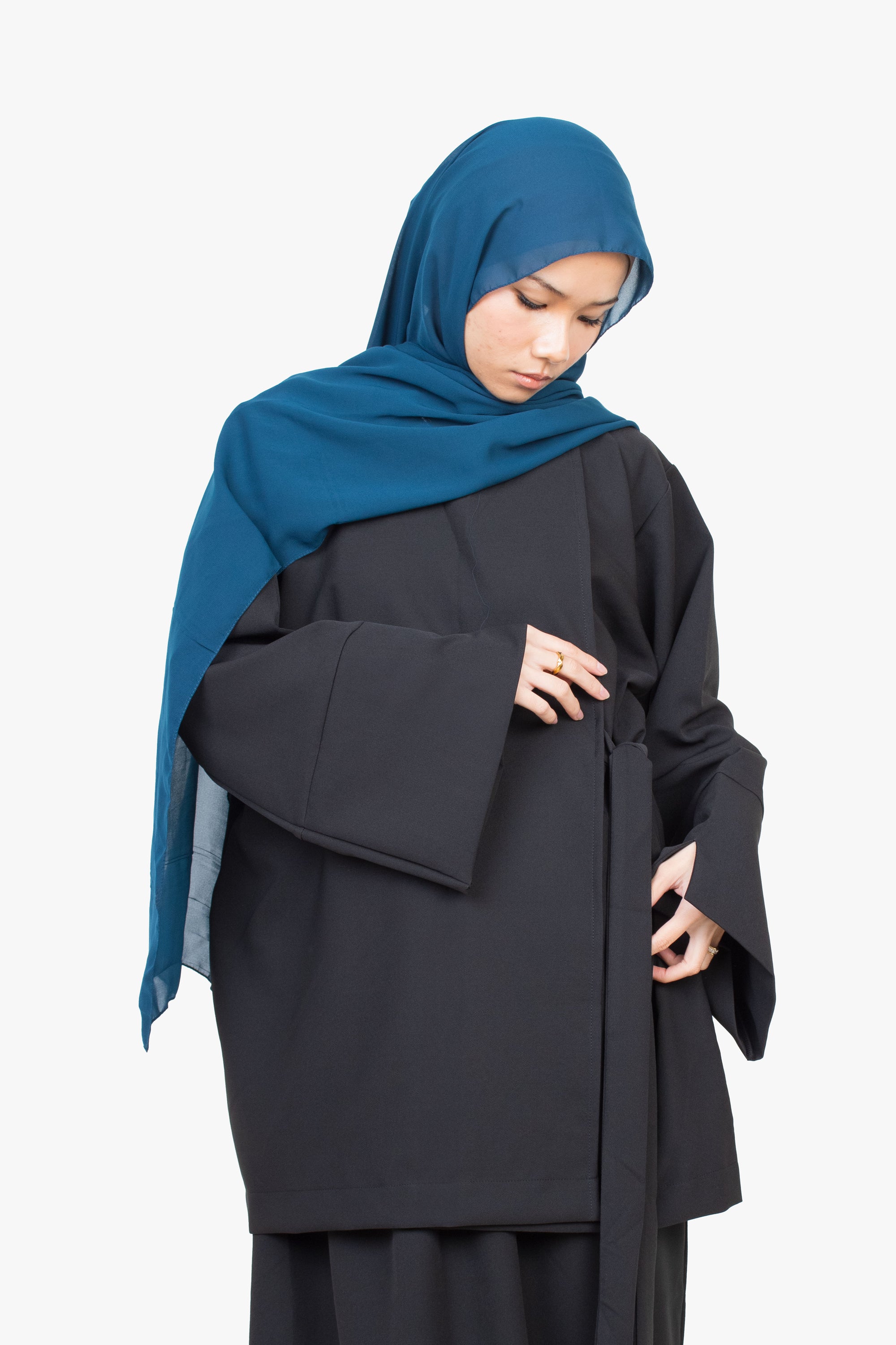 Black Side Wrap Two-Piece Abaya