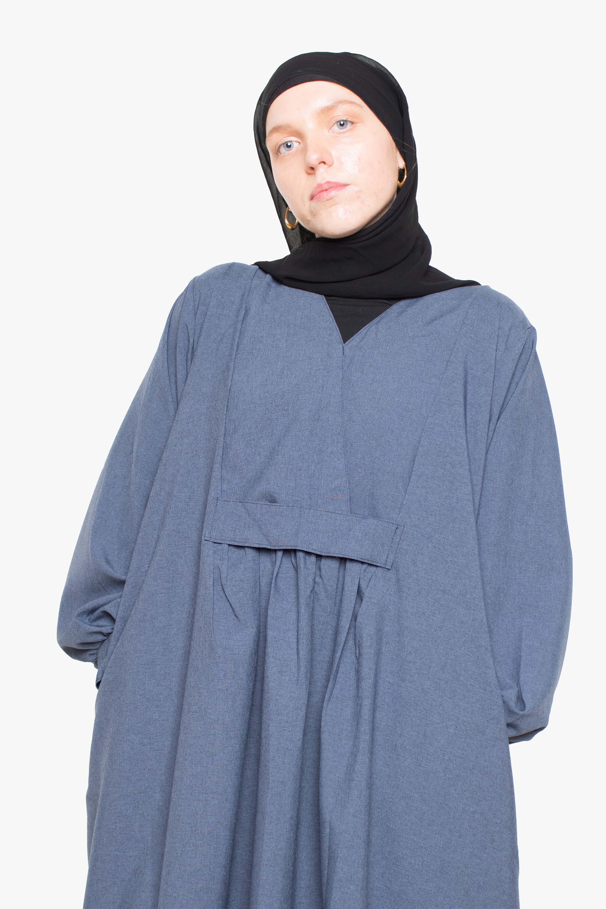 Textured Blue Pleated Bridge Abaya