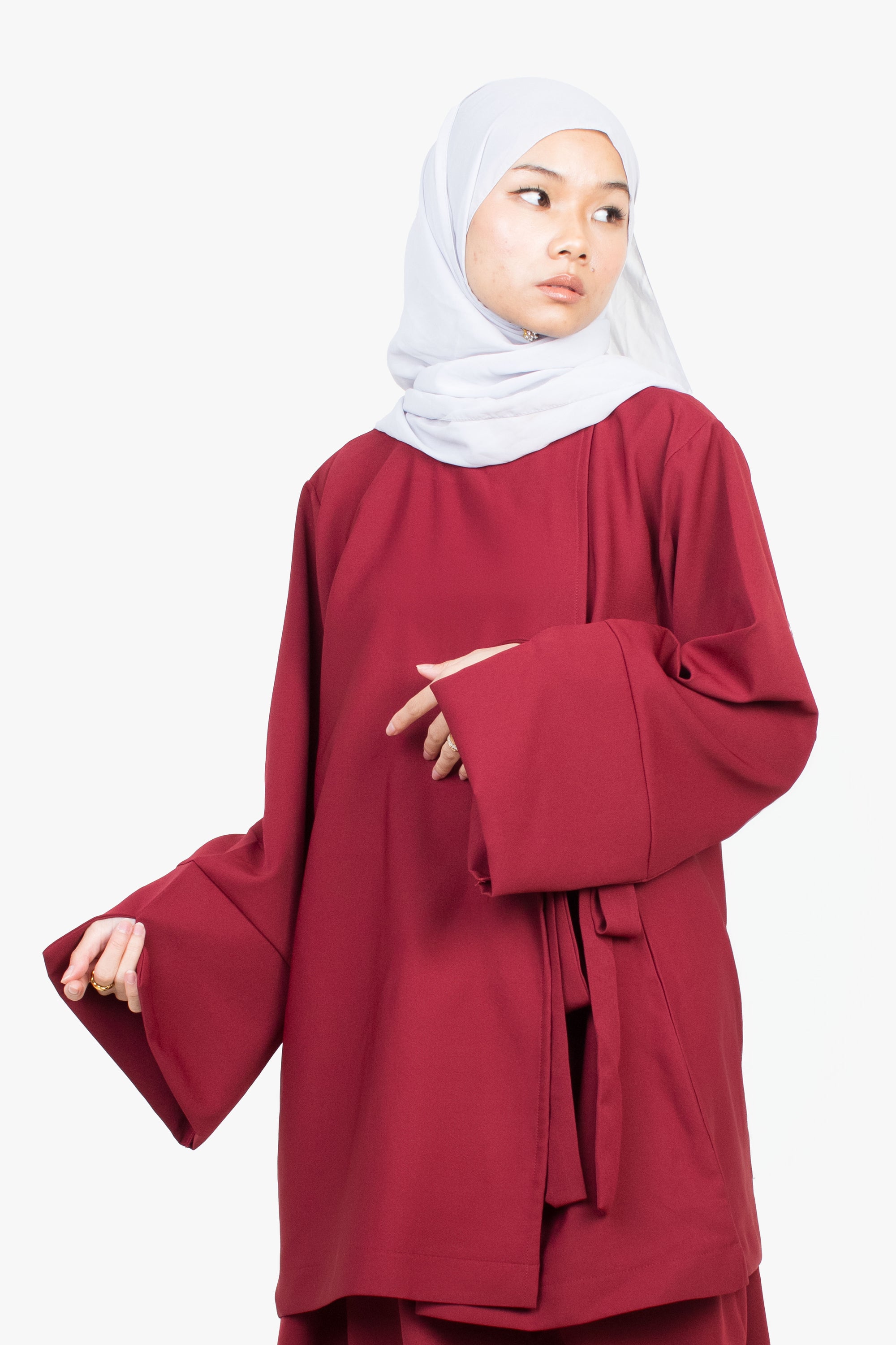 Crimson Red Side Wrap Two-Piece Abaya