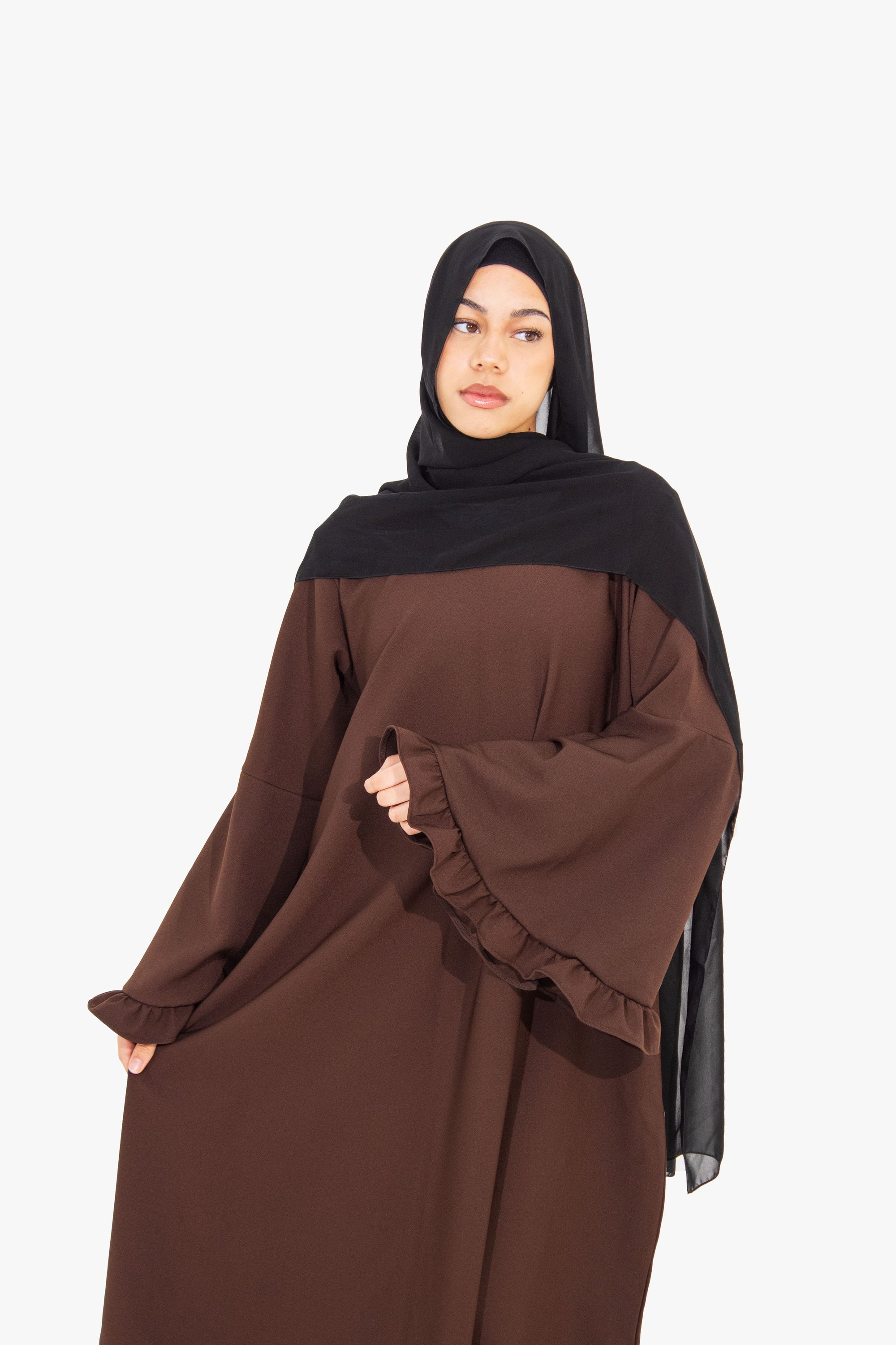 Pecan Brown Flower Sleeve Abaya