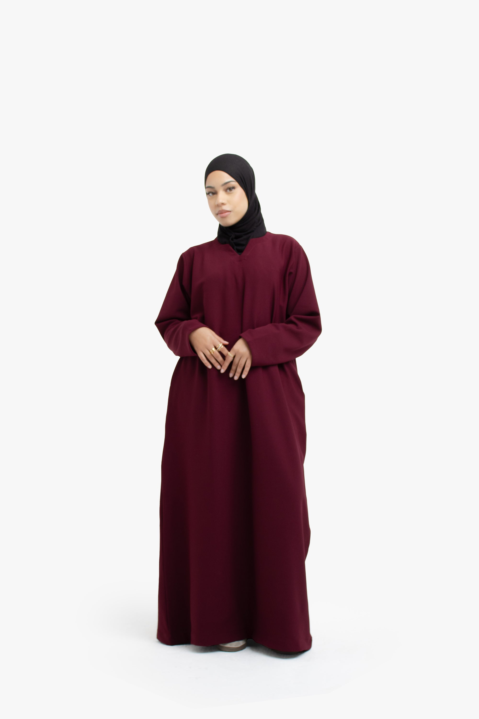 Burgundy V-Neck Abaya