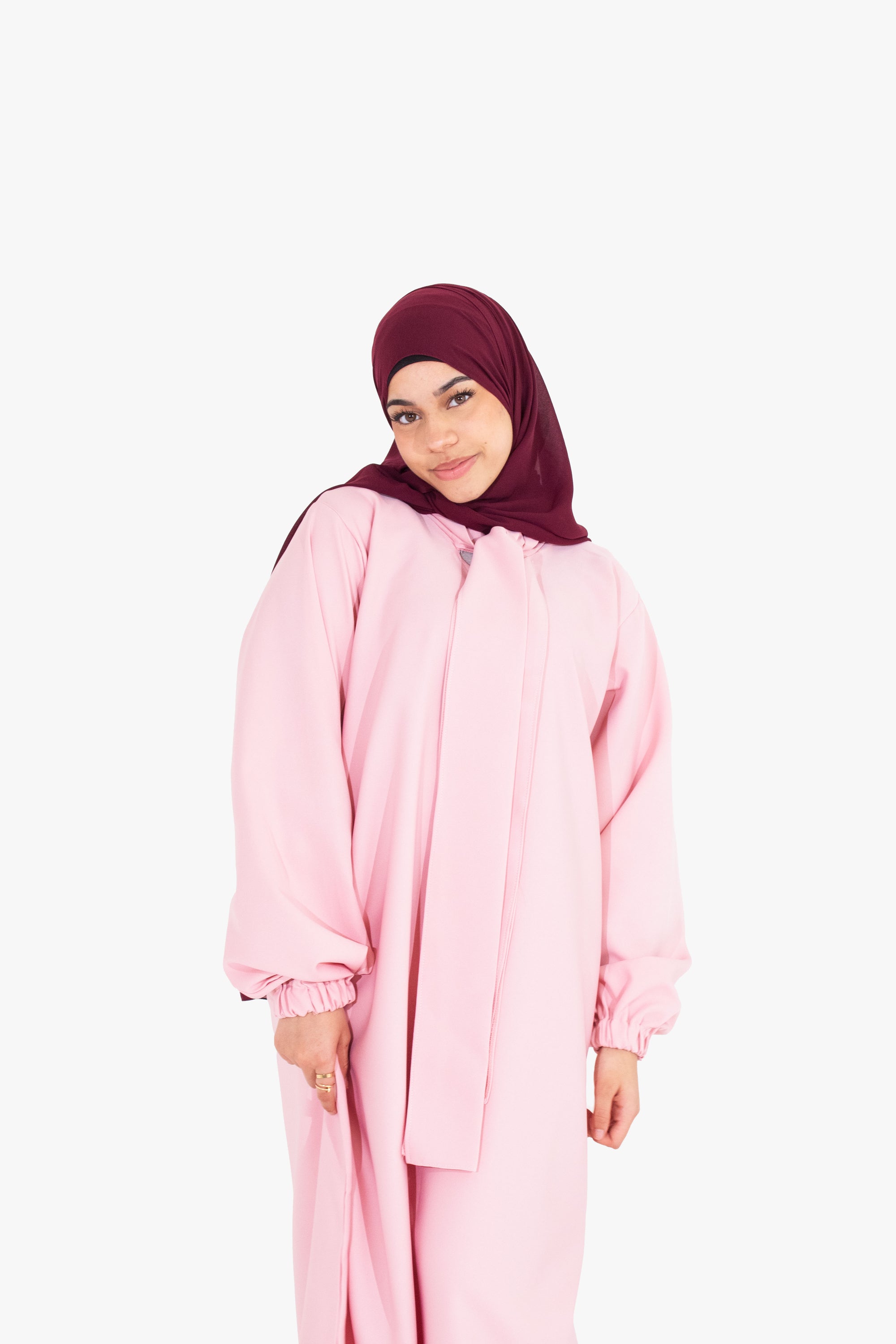 Blossom Pink Front Neck Tie Abaya