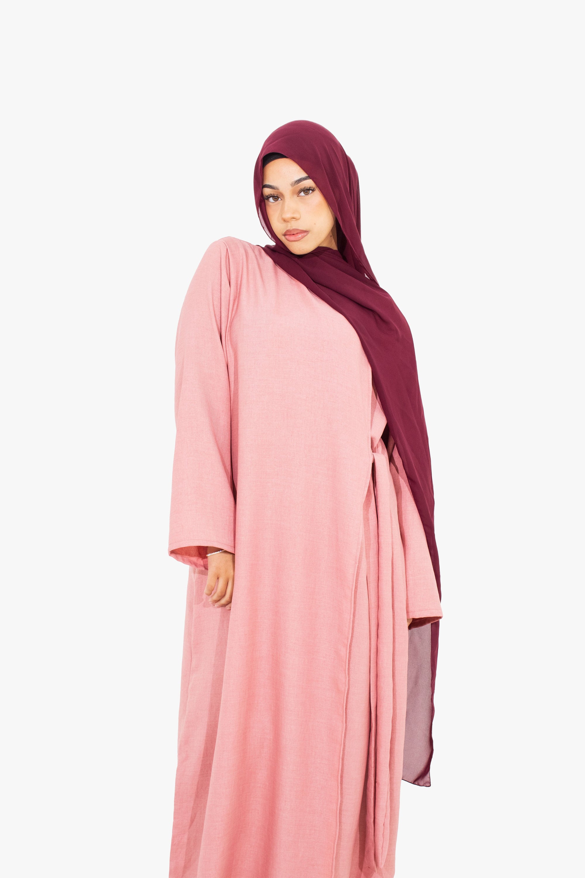 Blossom Pink Linen-Feel Side Wrap Abaya