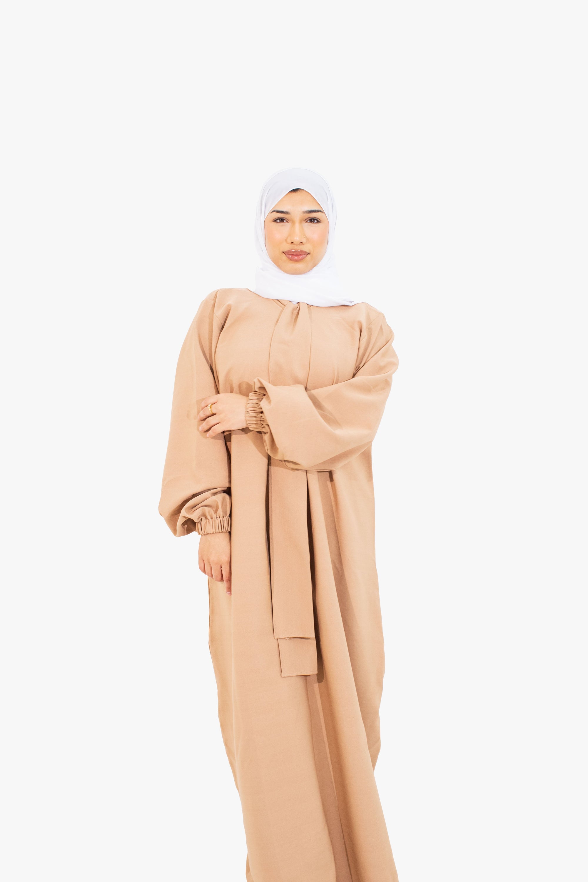 Coffee Front Neck Tie Abaya