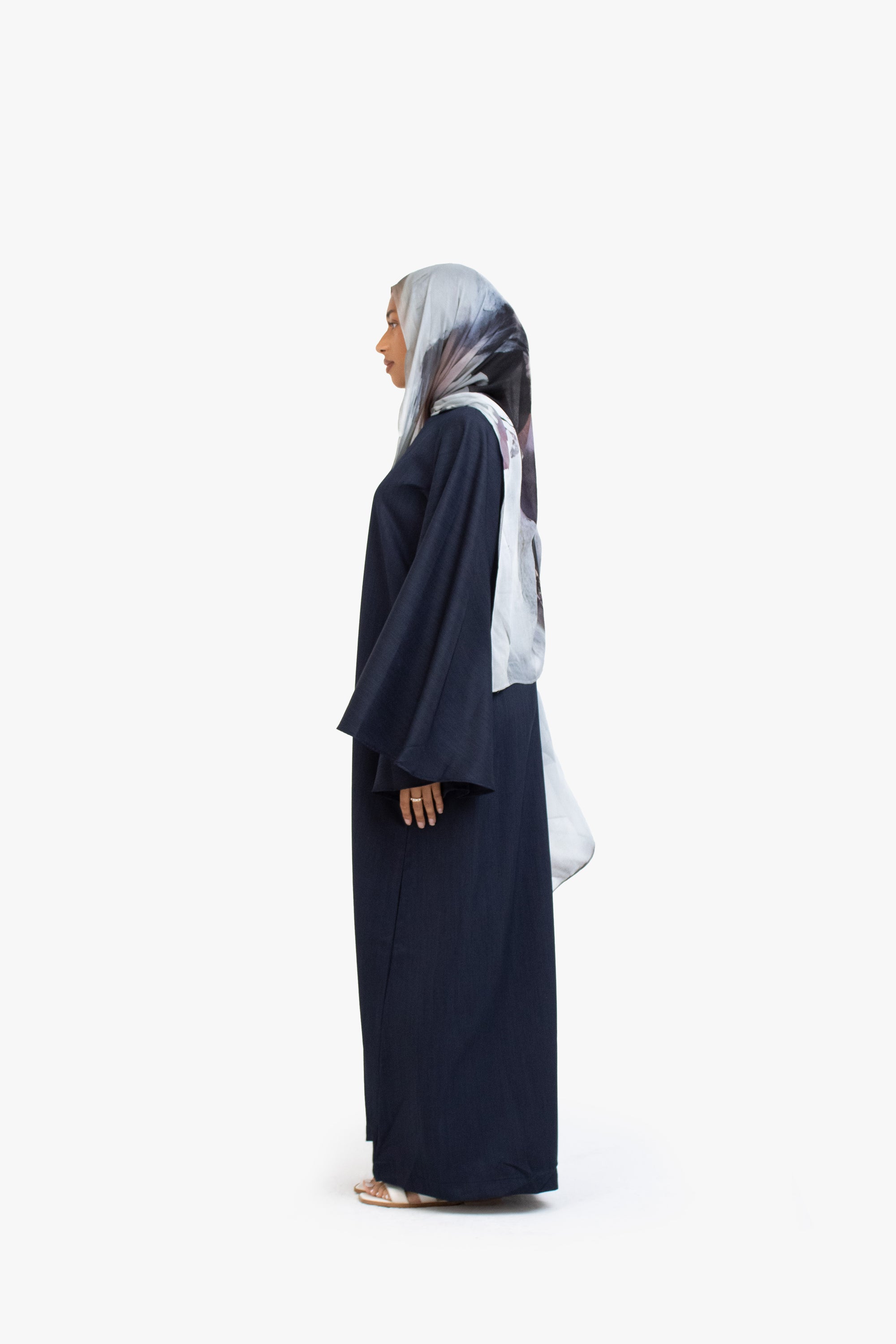 Navy Textured Umbrella Sleeve Abaya