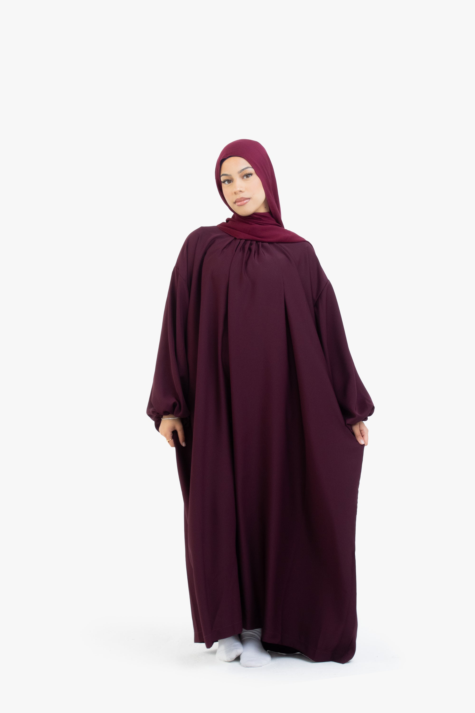 Burgundy Balloon Sleeve Abaya