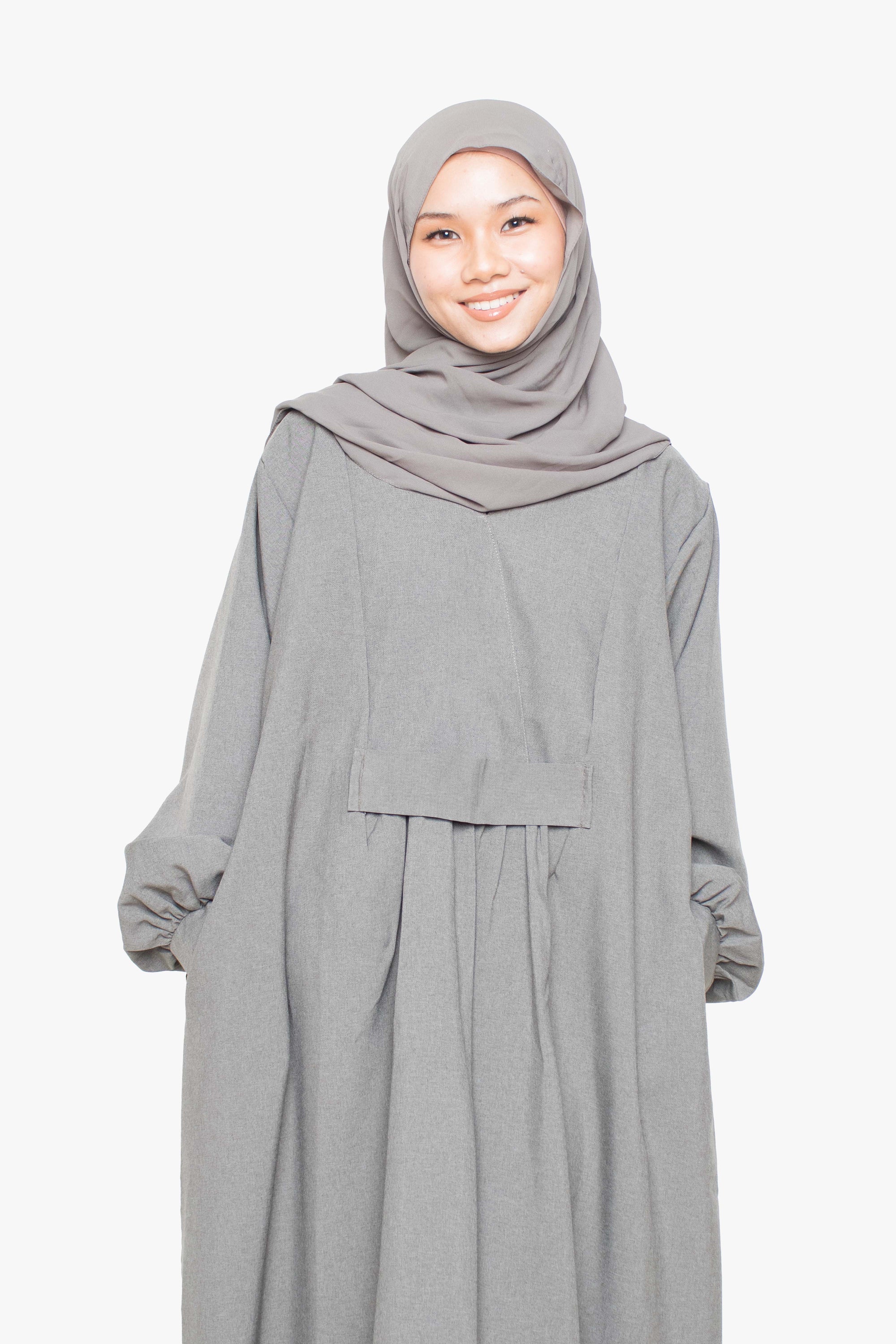 Textured Moss Green Pleated Bridge Abaya